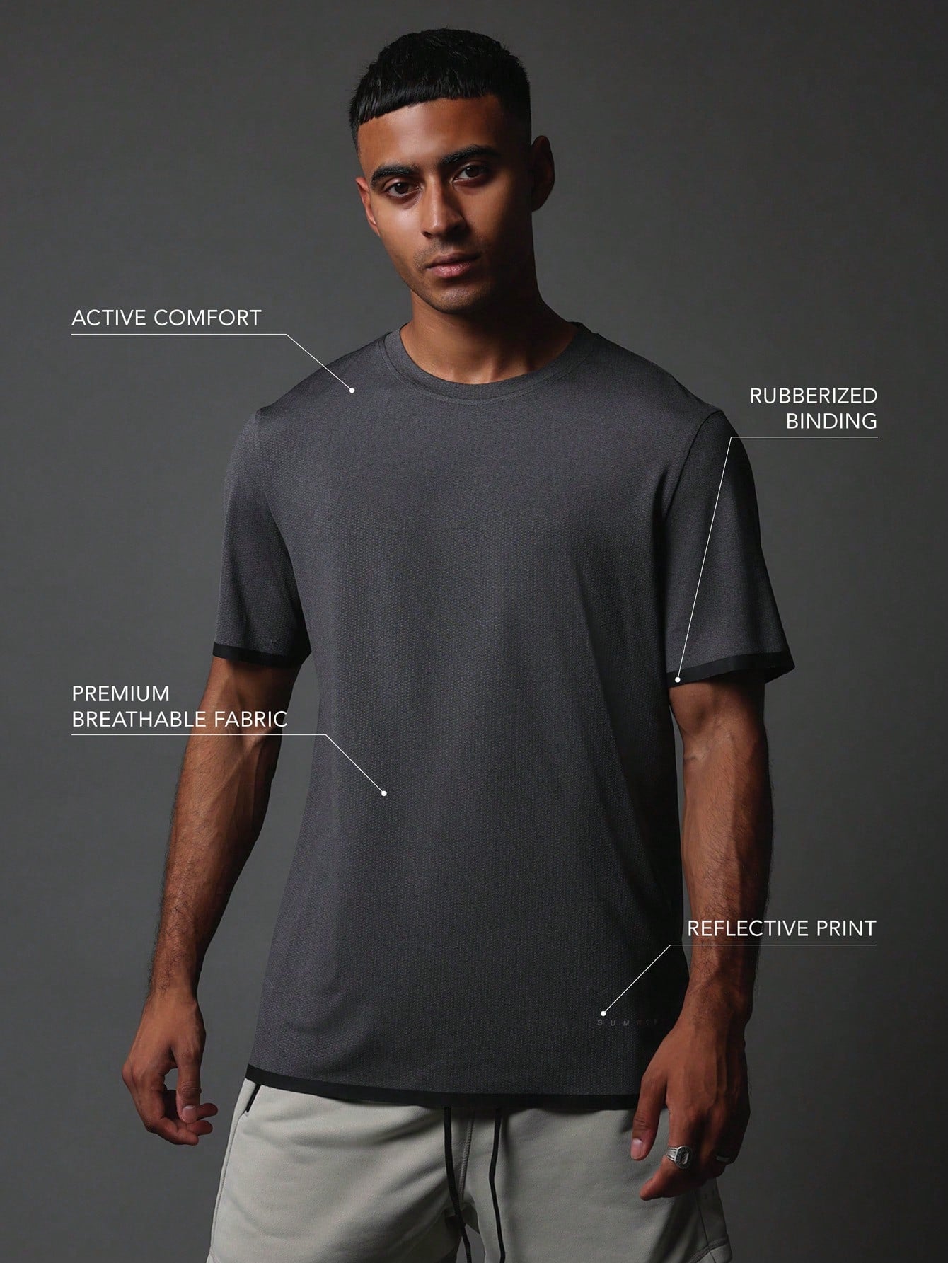 Activewear Comfort Premium Breathable T-Shirt With Reflective Print & Rubberized Binding