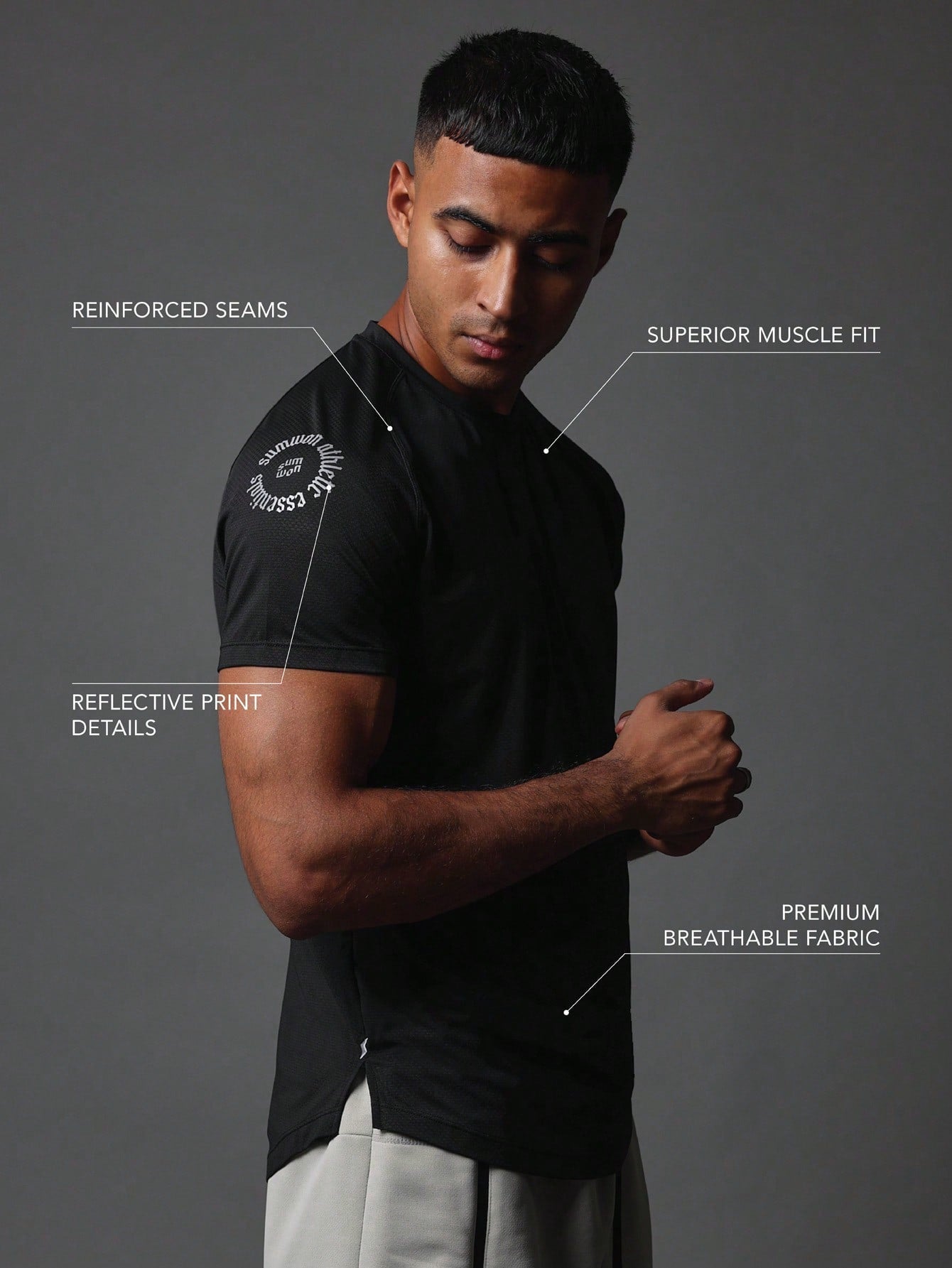 Activewear Superior Muscle Fit Premium Breathable T-Shirt With Reflective Print & Reinforce Seam