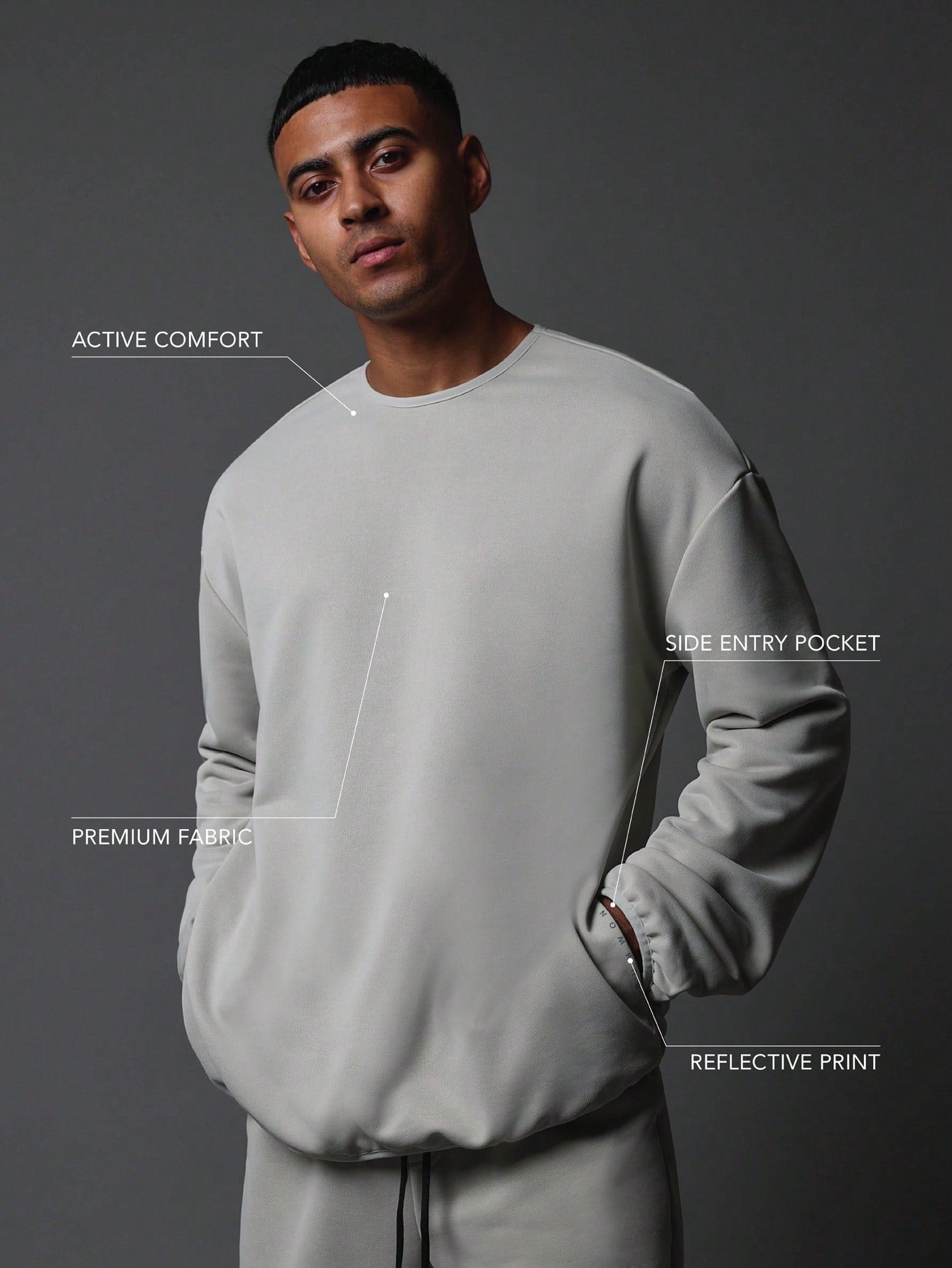 Activewear Comfort Premium Breathable Sweatshirt With Reflective Print, Side Entry Pocket & Utility Back Pouch