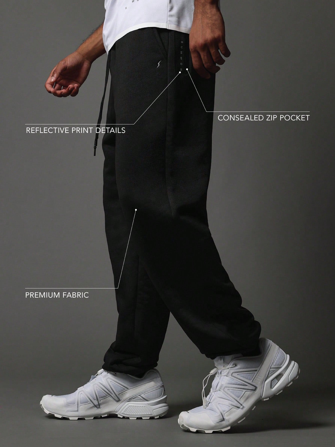 Activewear Comfort Premium Jogger With Reflective Print, Concealed Zip Pockets & Braided Drawcord With Rubber Tip