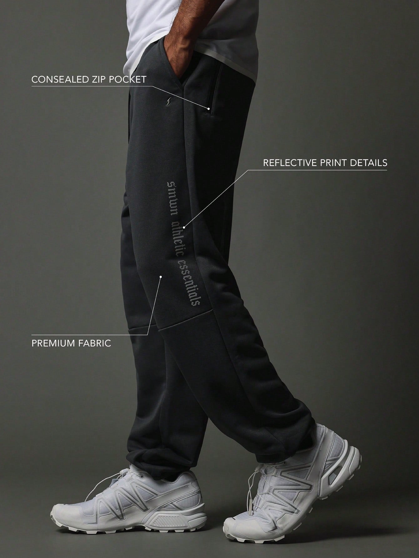 Activewear Comfort Premium Jogger With Reflective Print & Concealed Zip Pockets