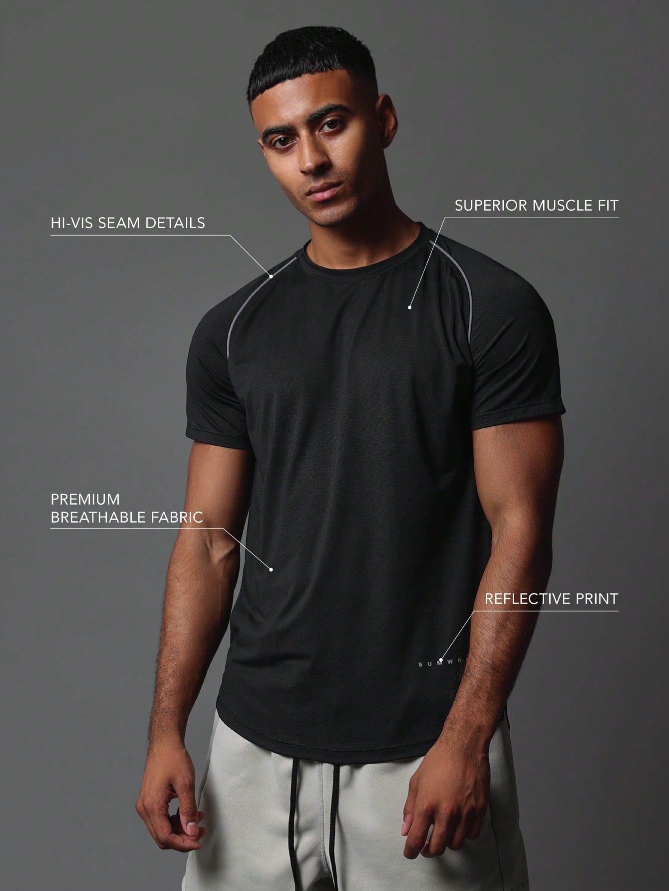 Activewear Superior Fit Premium Breathable T-Shirt With Reflective Print & Hi-Vis Seam