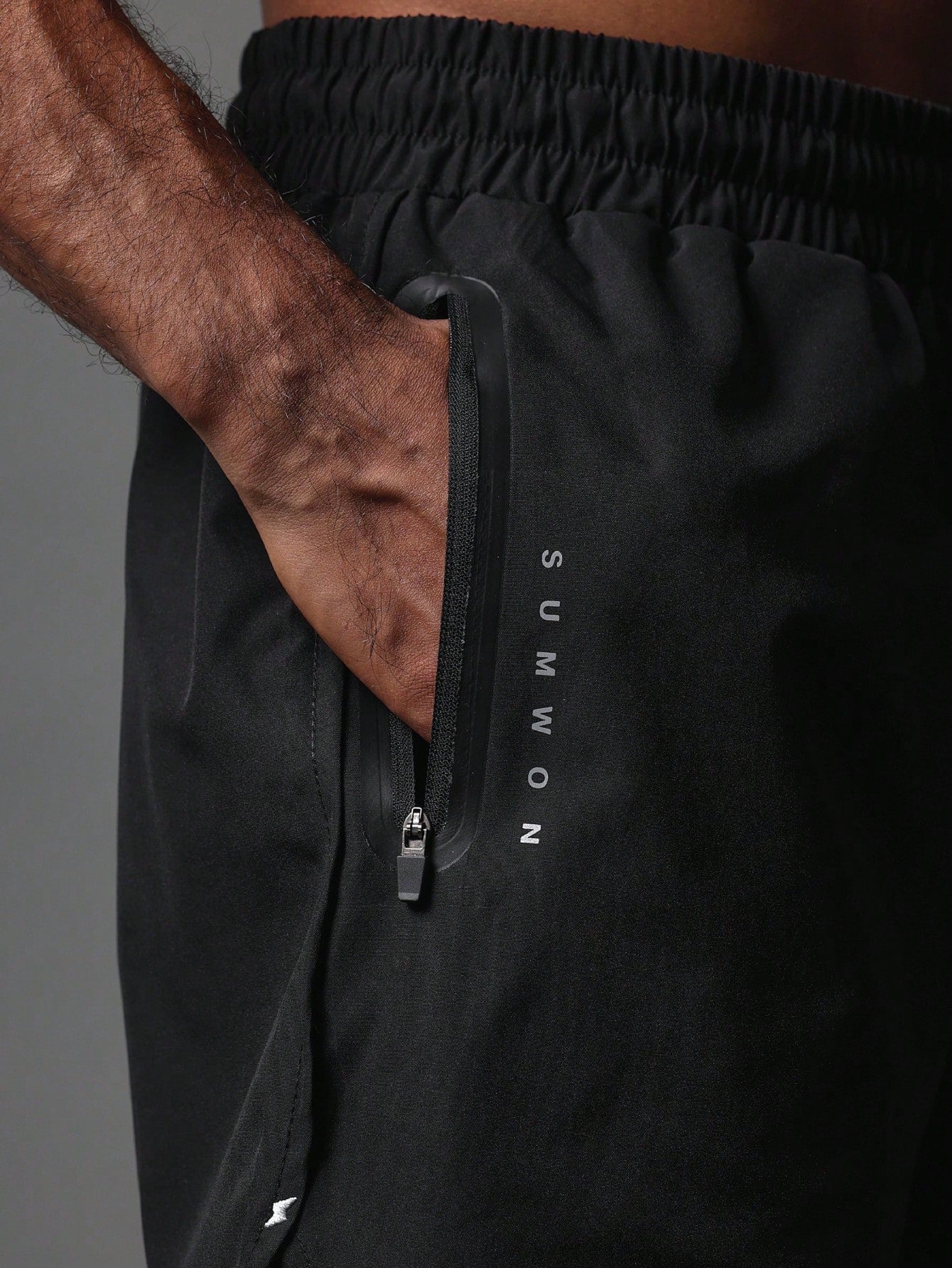 Activewear Premium Breathable Nylon Short With Reflective Print & Concealed Zip Pocket