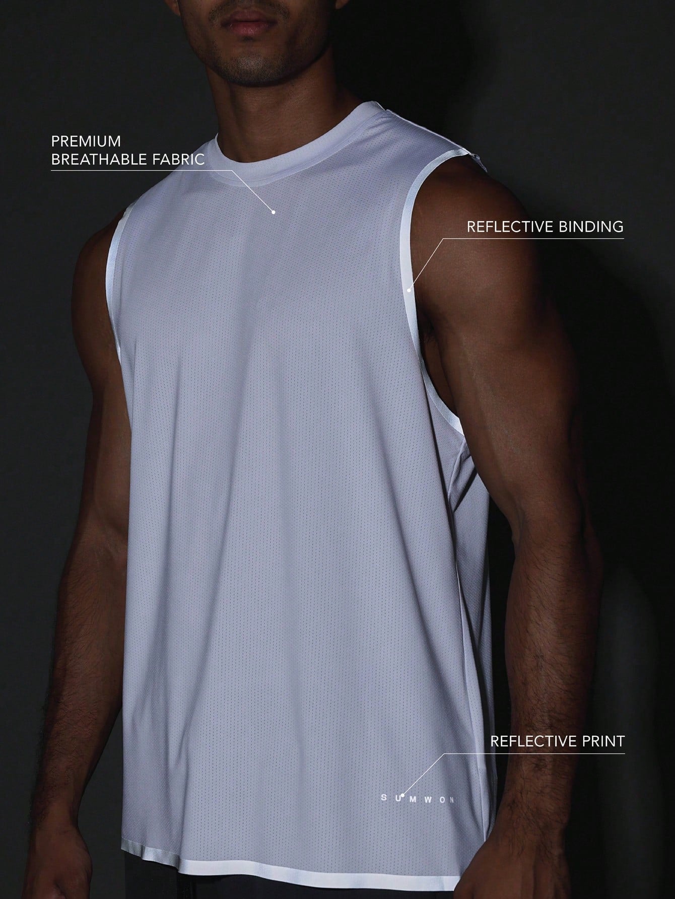 Activewear Premium Breathable Tank Top With Reflective Print & Rubberized Binding