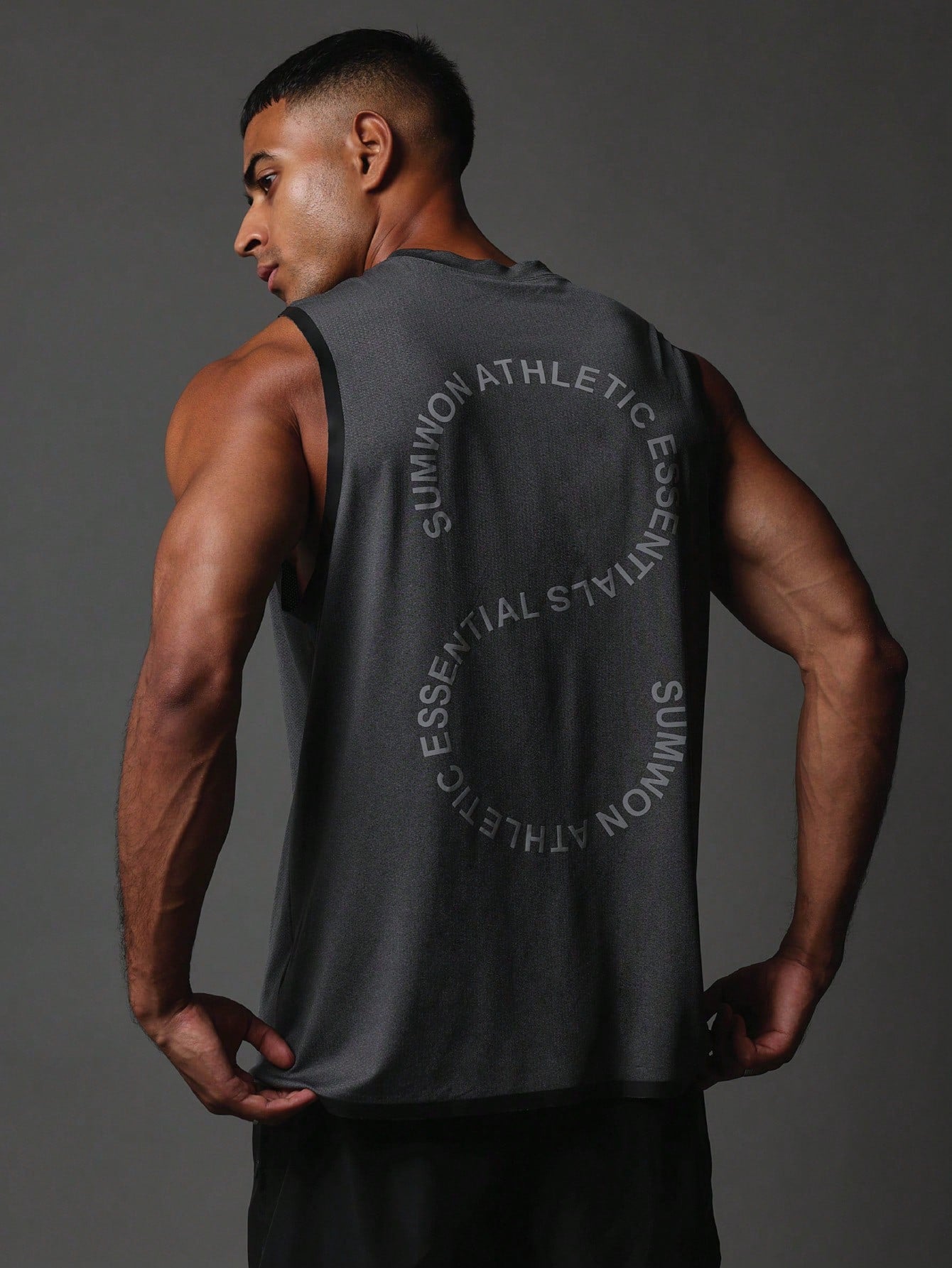 Activewear Premium Breathable Tank Top With Reflective Print & Rubberized Binding