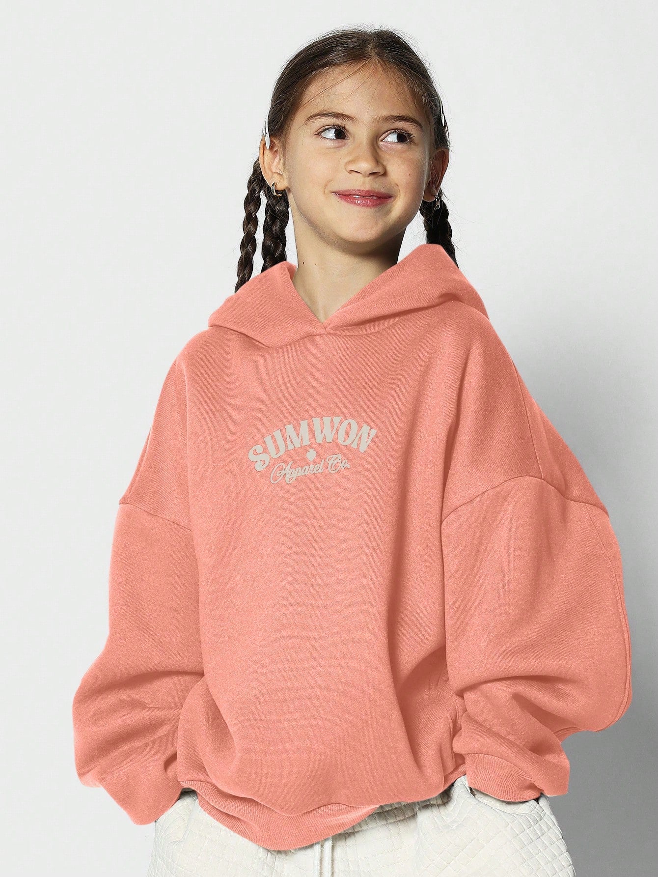 Tween Girls Oversized Overhead Carpenter Hoodie With Front Graphic Print