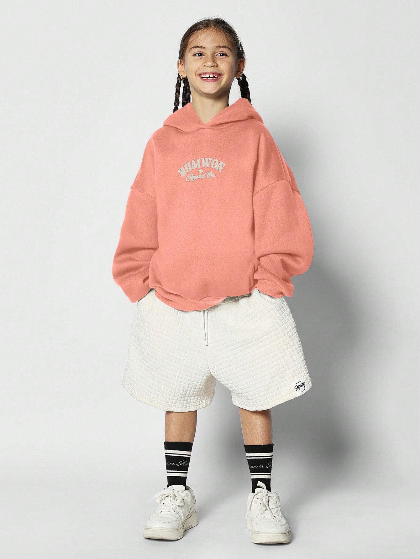 Tween Girls Oversized Overhead Carpenter Hoodie With Front Graphic Print