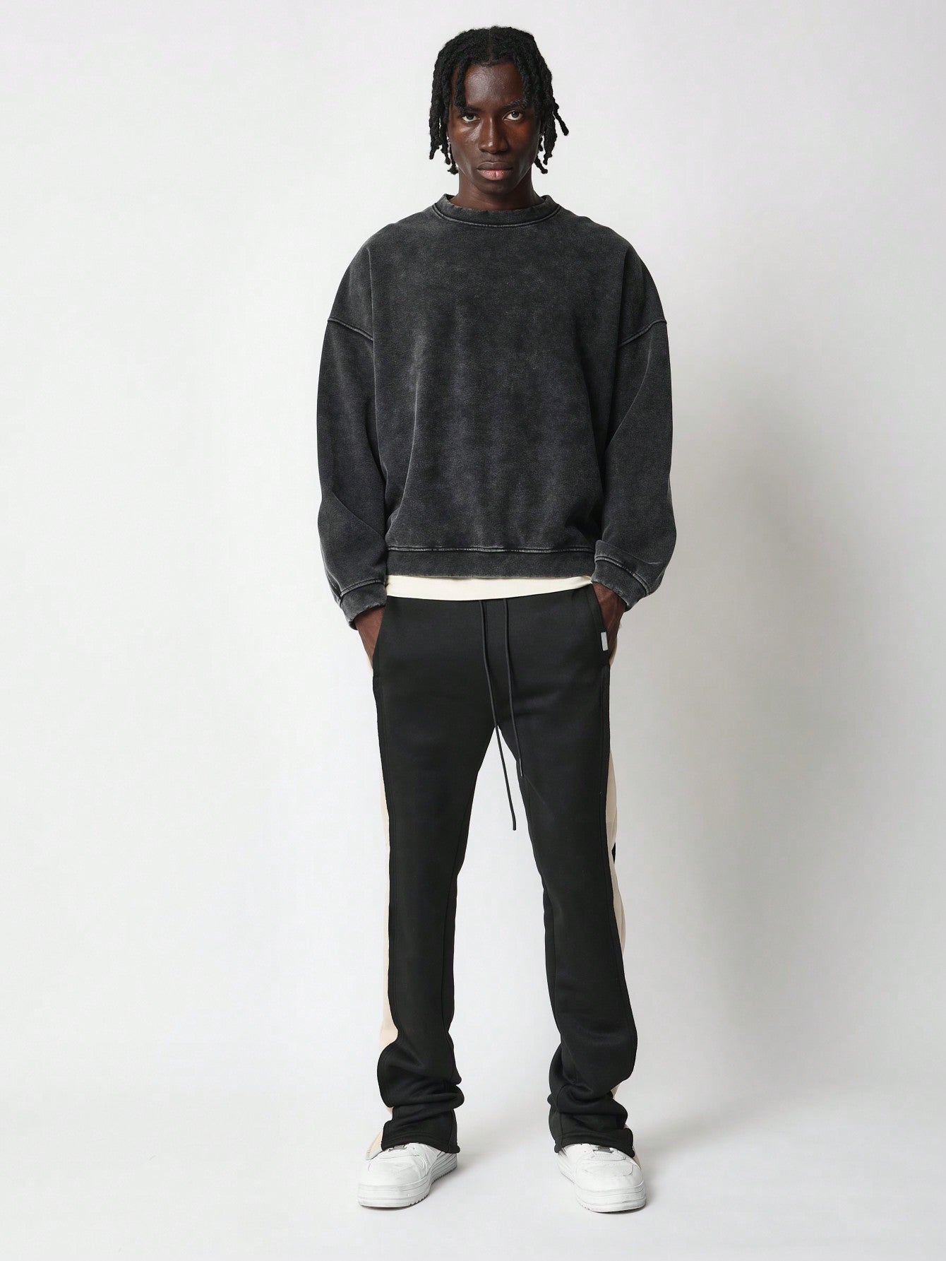 Flare Fit Split Hem Jogger With Contrast Panel