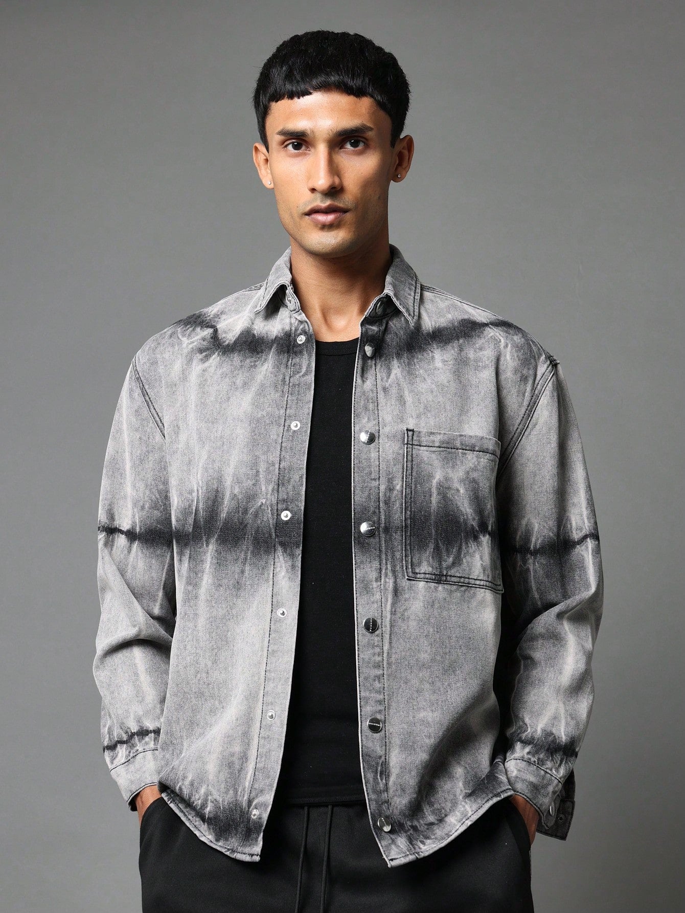 Regular Fit Washed Tie Dye Denim Shirt