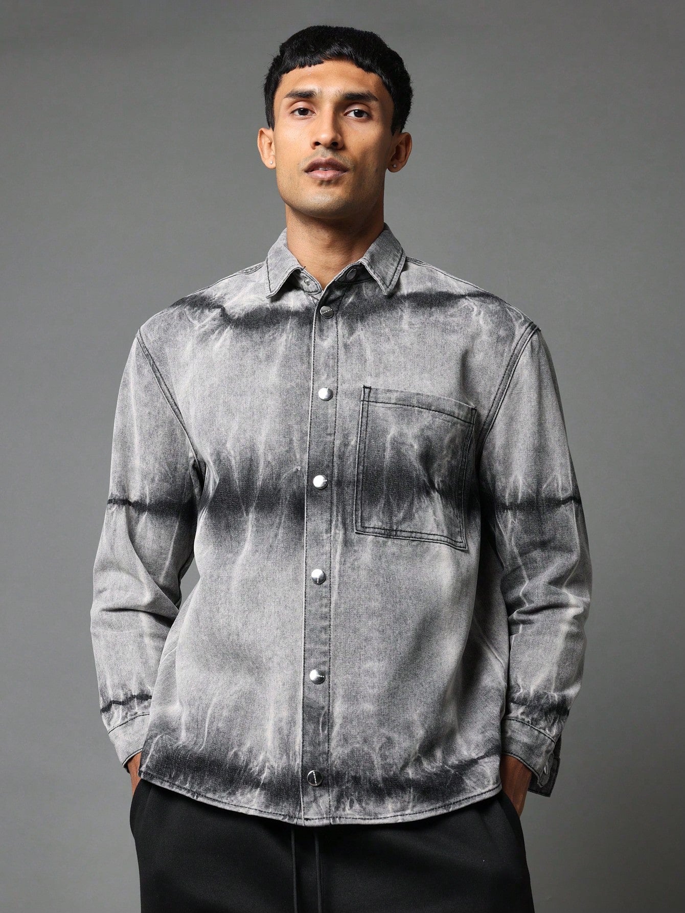 Regular Fit Washed Tie Dye Denim Shirt