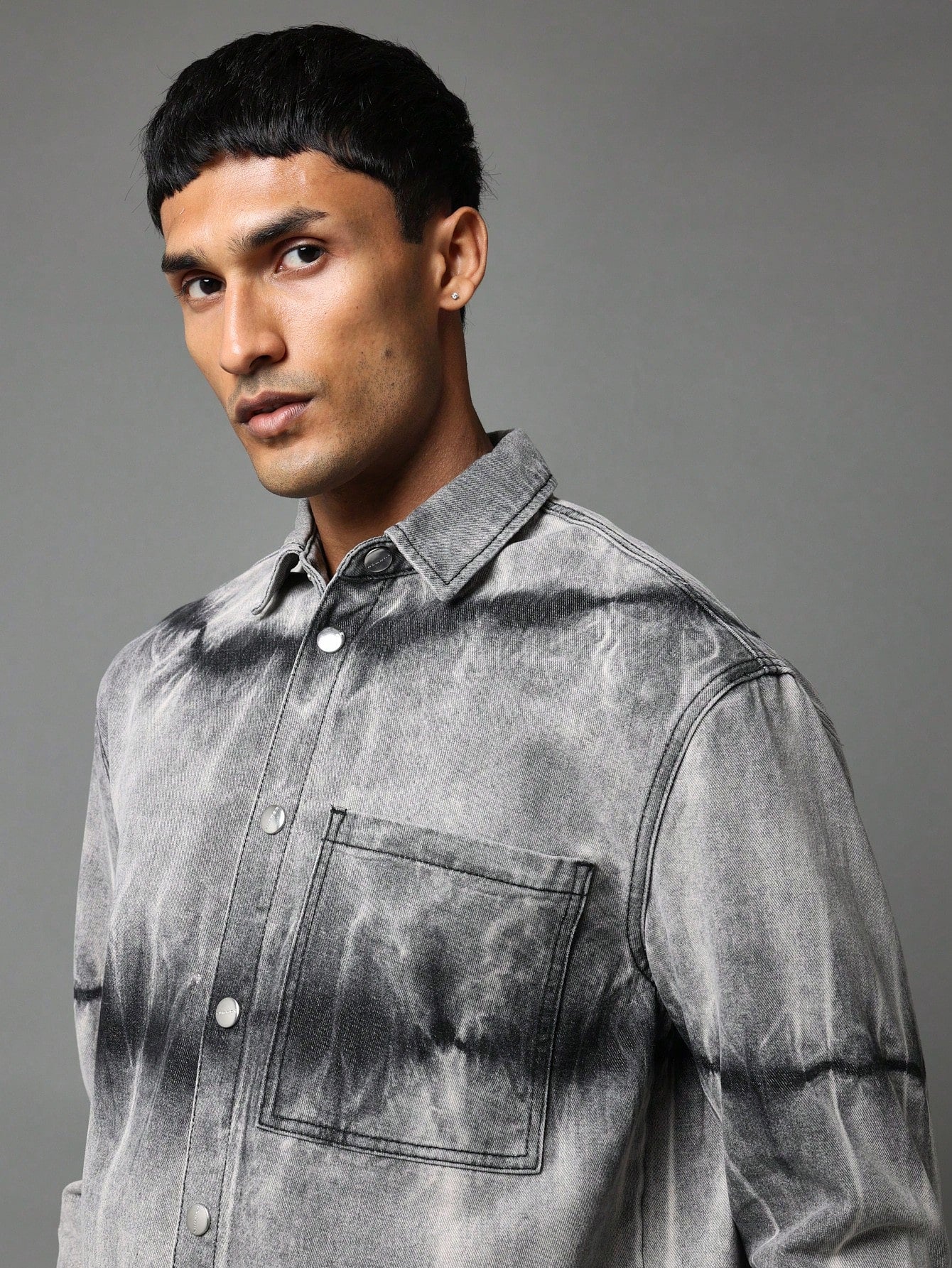 Regular Fit Washed Tie Dye Denim Shirt