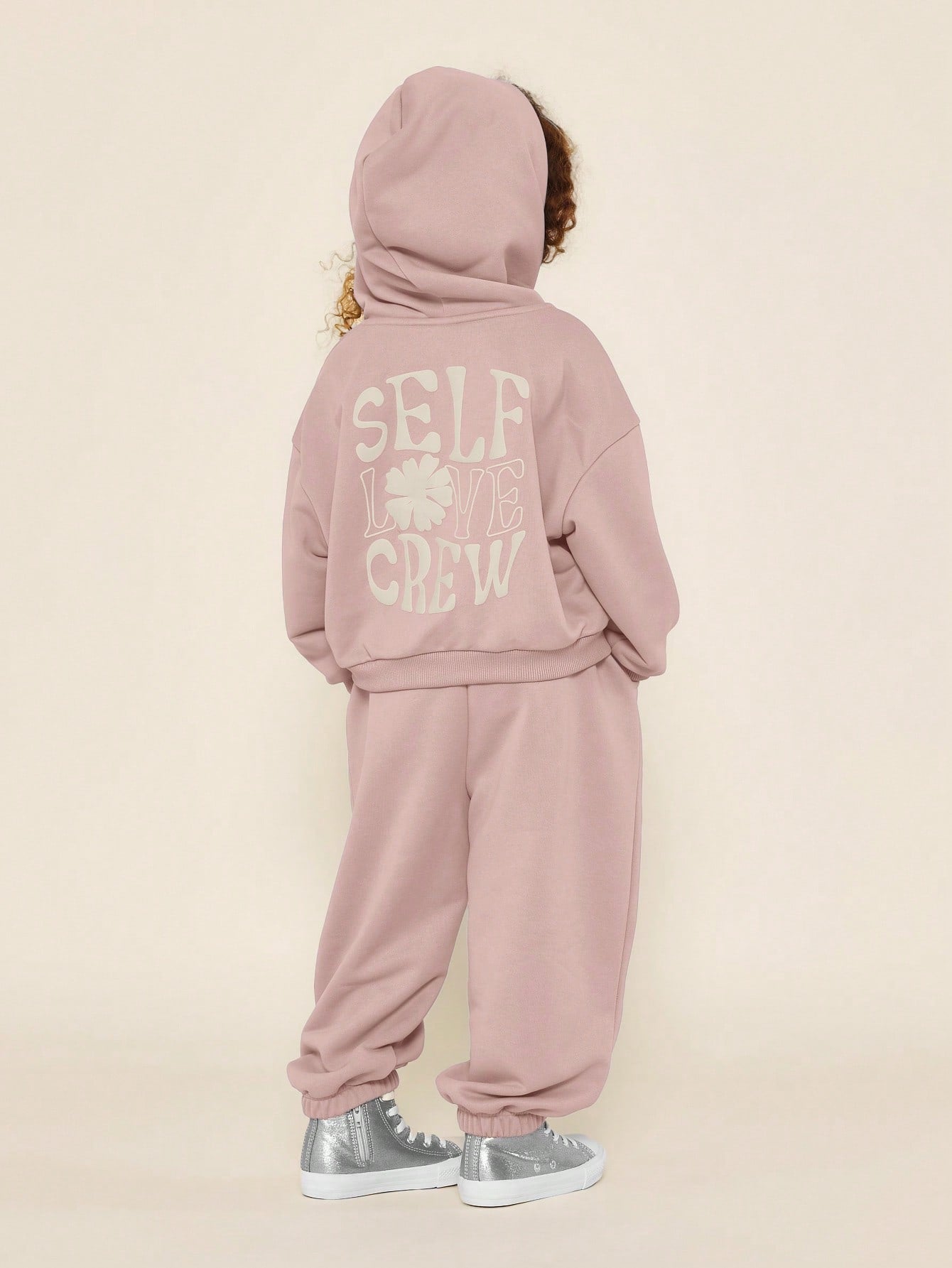 Young Girls Everyday Play Overhead Hoodie And 90's Jogger 2 Piece Set With Love Flower Graphic Front Print