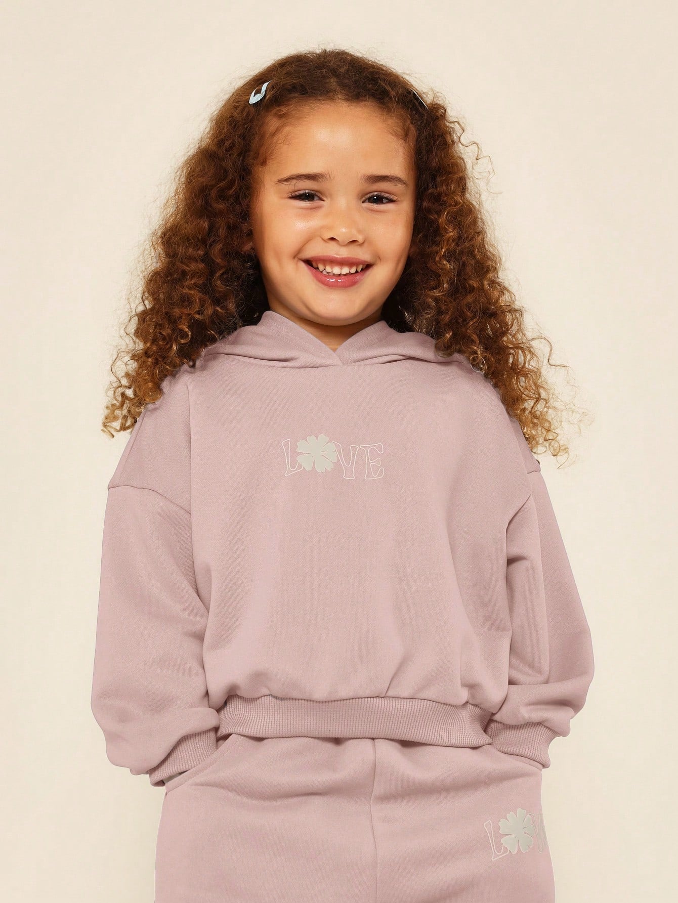 Young Girls Everyday Play Overhead Hoodie And 90's Jogger 2 Piece Set With Love Flower Graphic Front Print