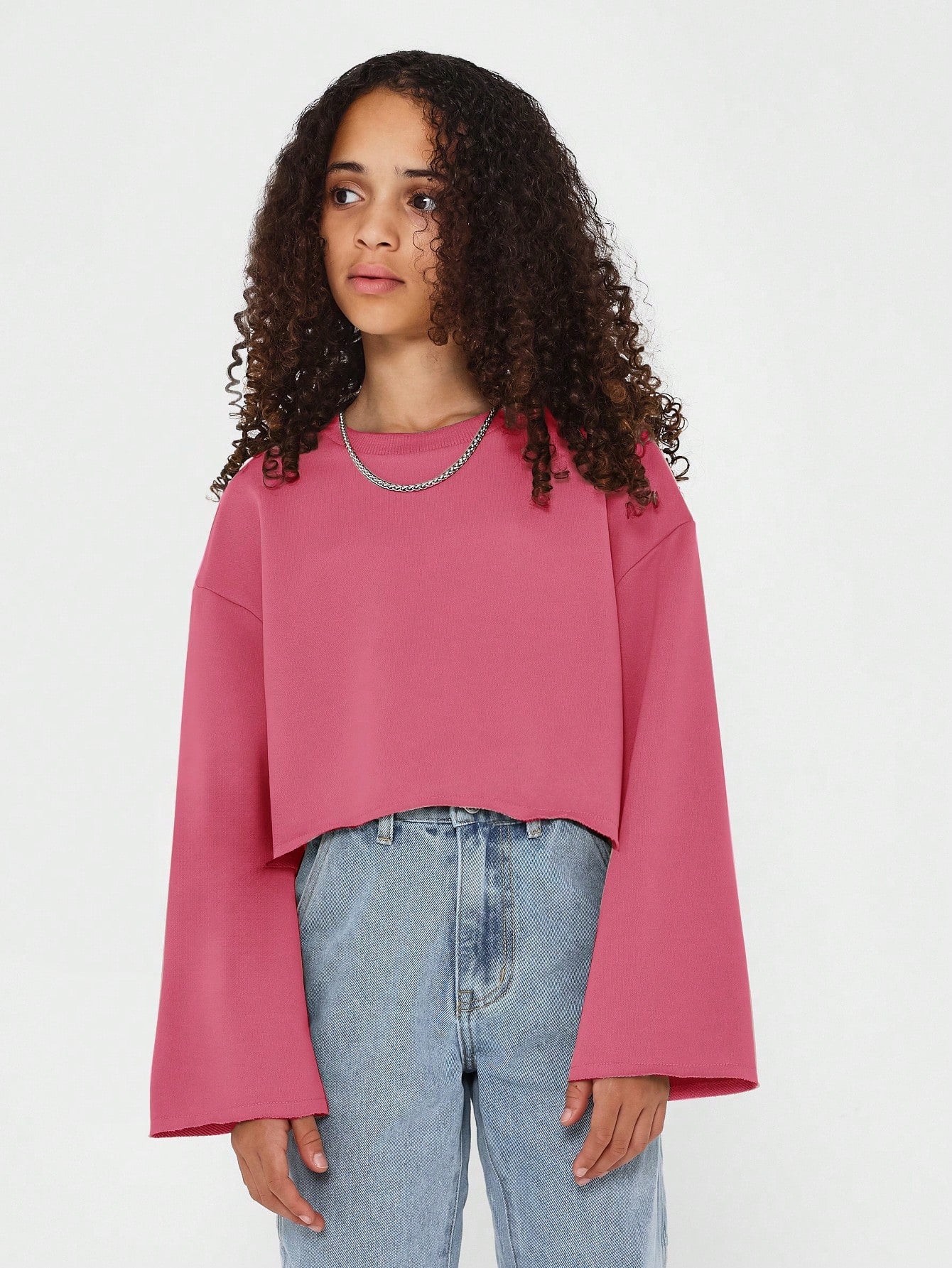 Tween Girls Crop Fit Flare Sleeves Essential Sweatshirt