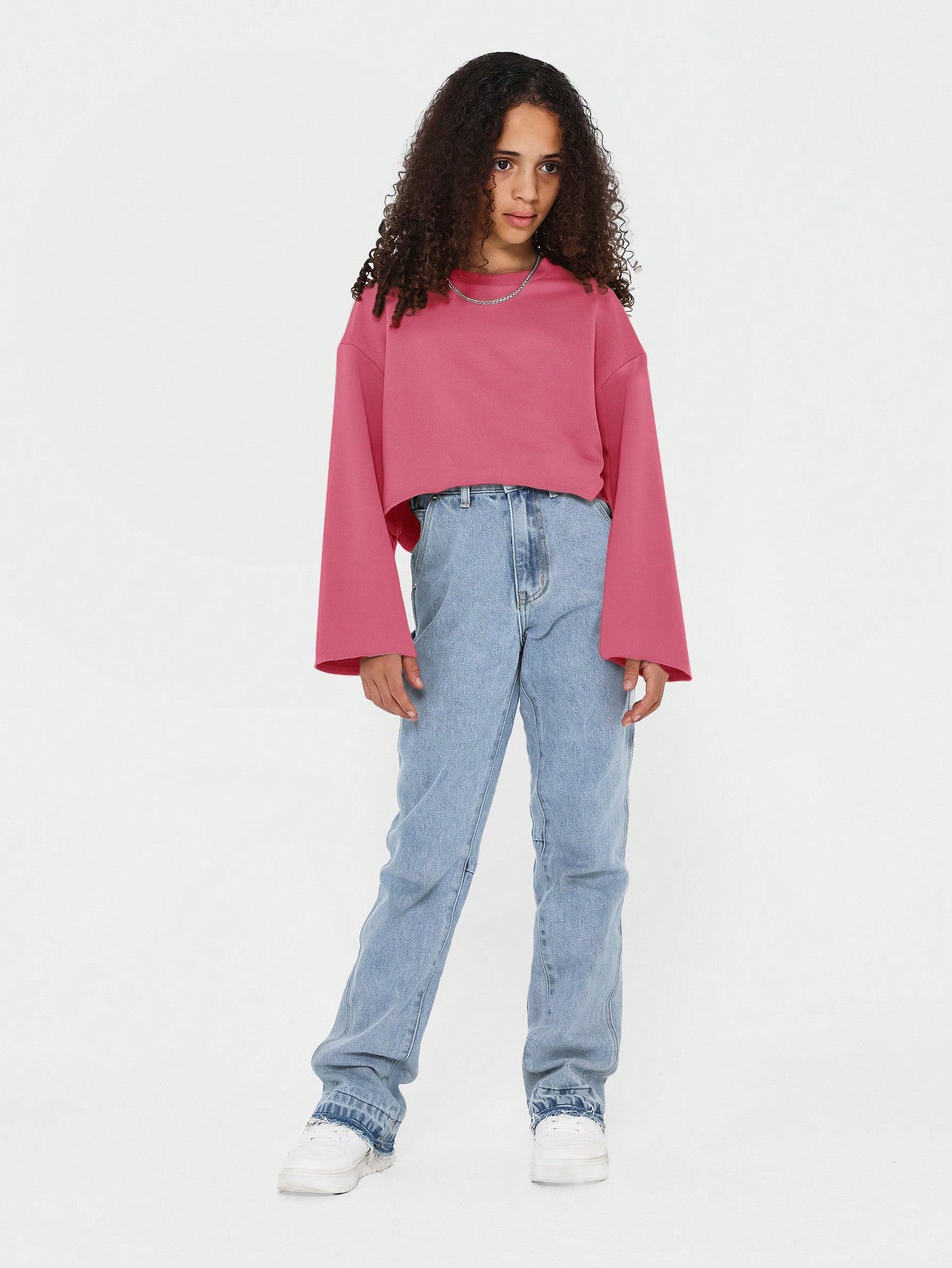 Tween Girls Crop Fit Flare Sleeves Essential Sweatshirt