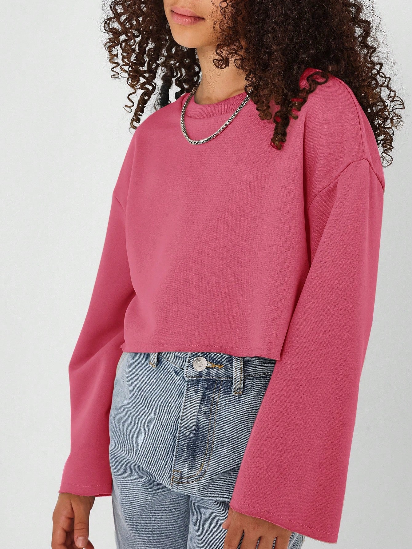 Tween Girls Crop Fit Flare Sleeves Essential Sweatshirt