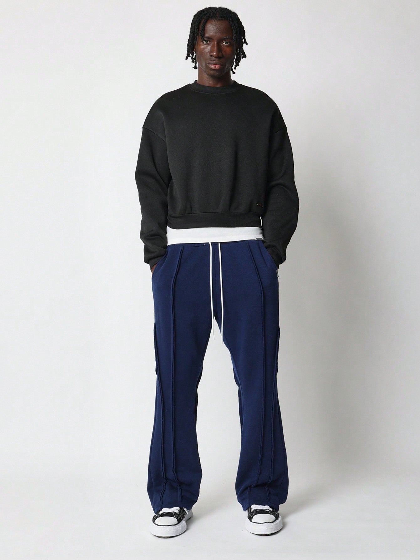 Flare Fit Multi Raw Edge Exposed Seam Sweatpants With Drawcord