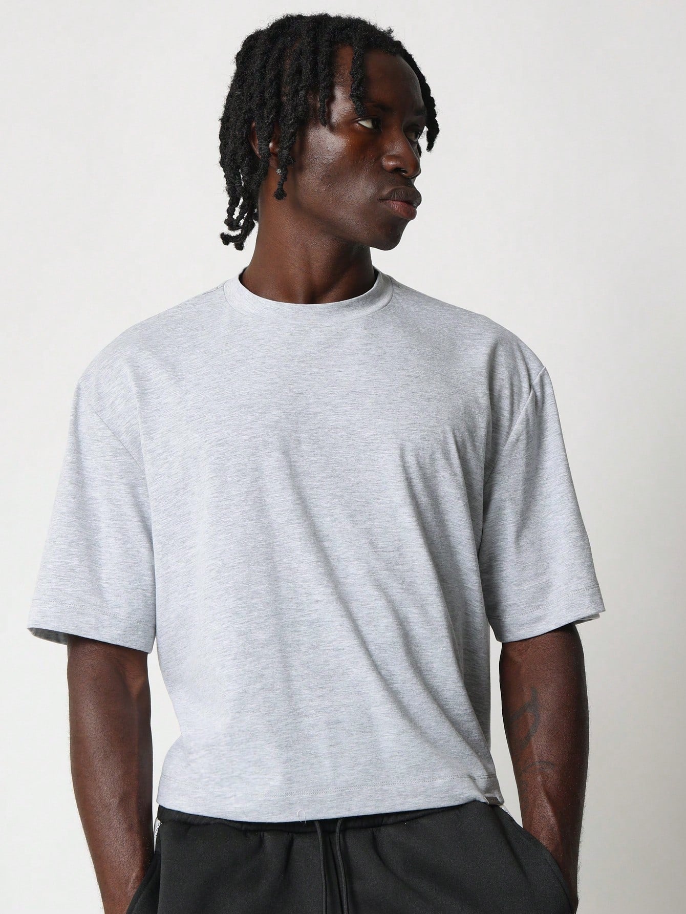 Grey Melange Crop Short Sleeve Tee