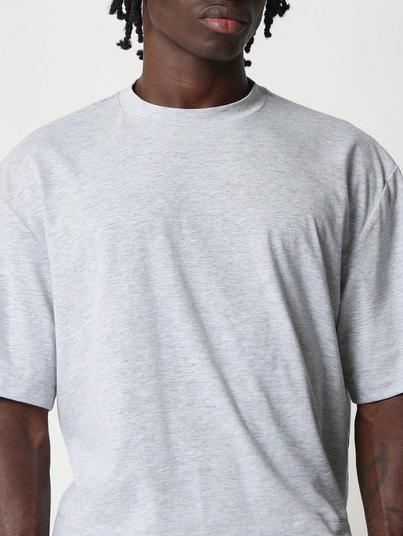 Grey Melange Crop Short Sleeve Tee