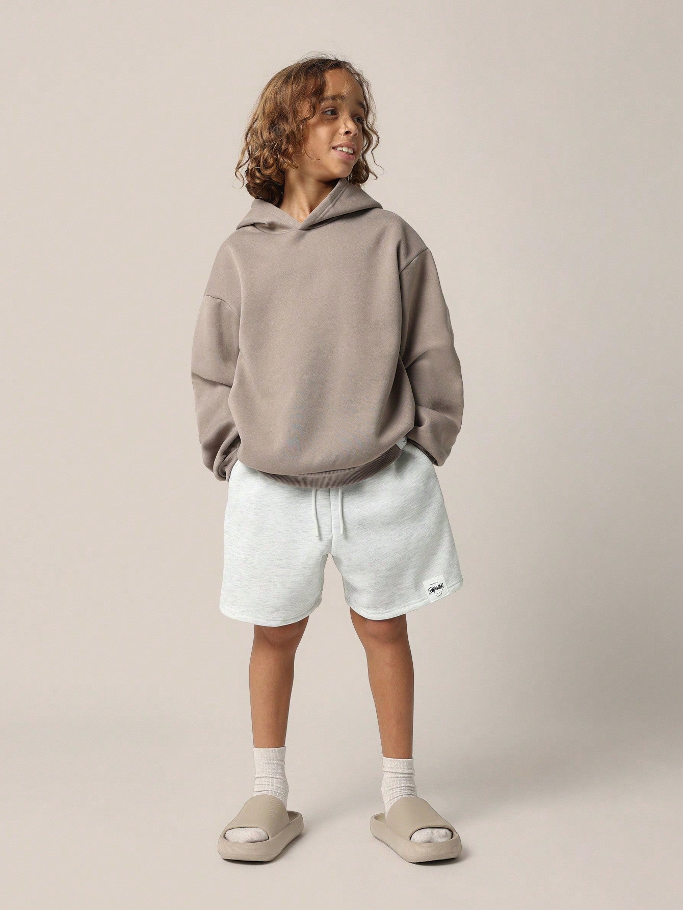 Tween Boys Comfy Overhead Essential Hoodie And Grey Marl Short 2 Piece Set