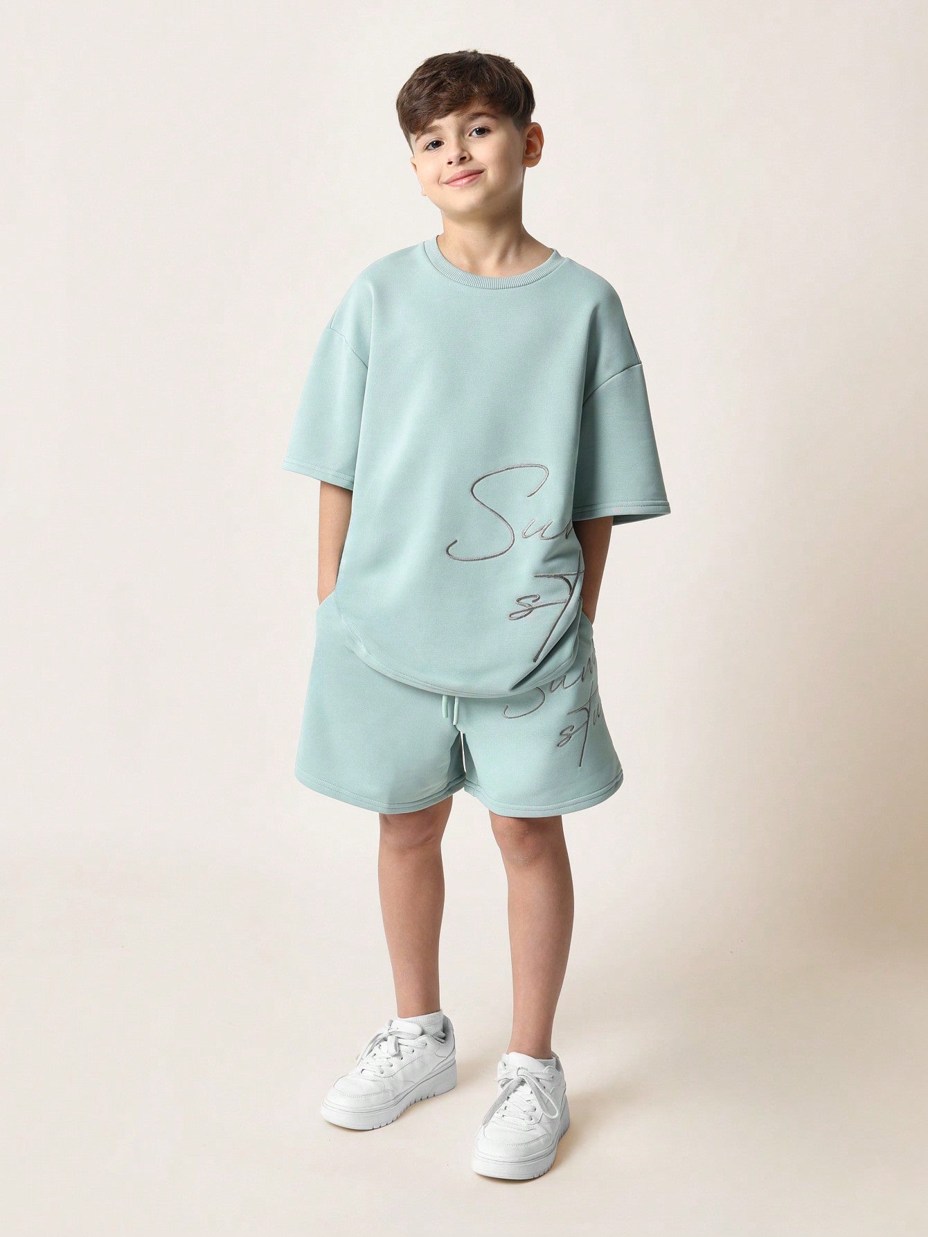 Tween Boys Everyday Play Oversized Short Sleeve Tee And Short With Embroidery 2 Piece Set