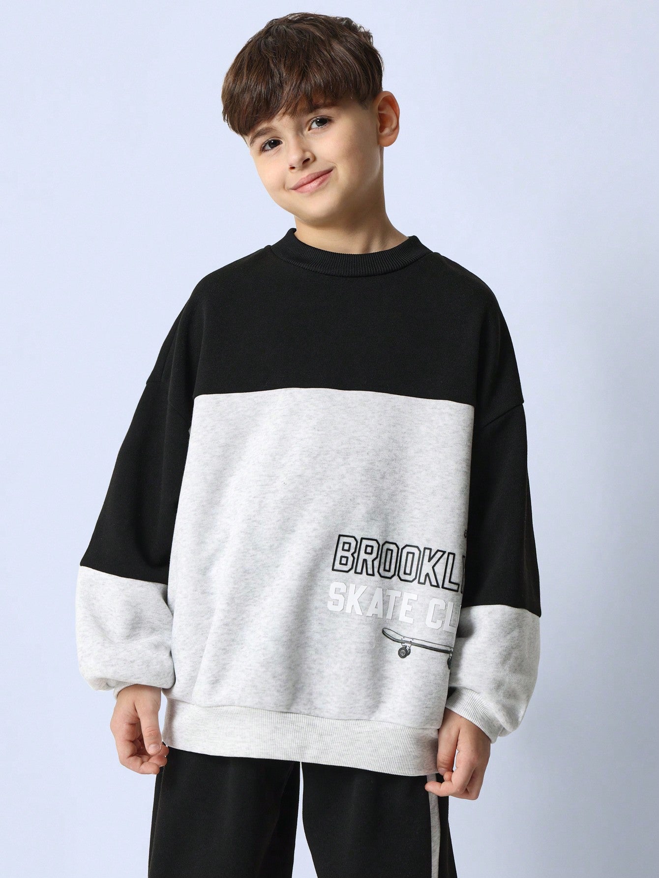 Tween Boys Crew Neck Colour Blocked Brooklyn Graphic Print Sweatshirt And Side Tape Panel Jogger 2 Piece Set