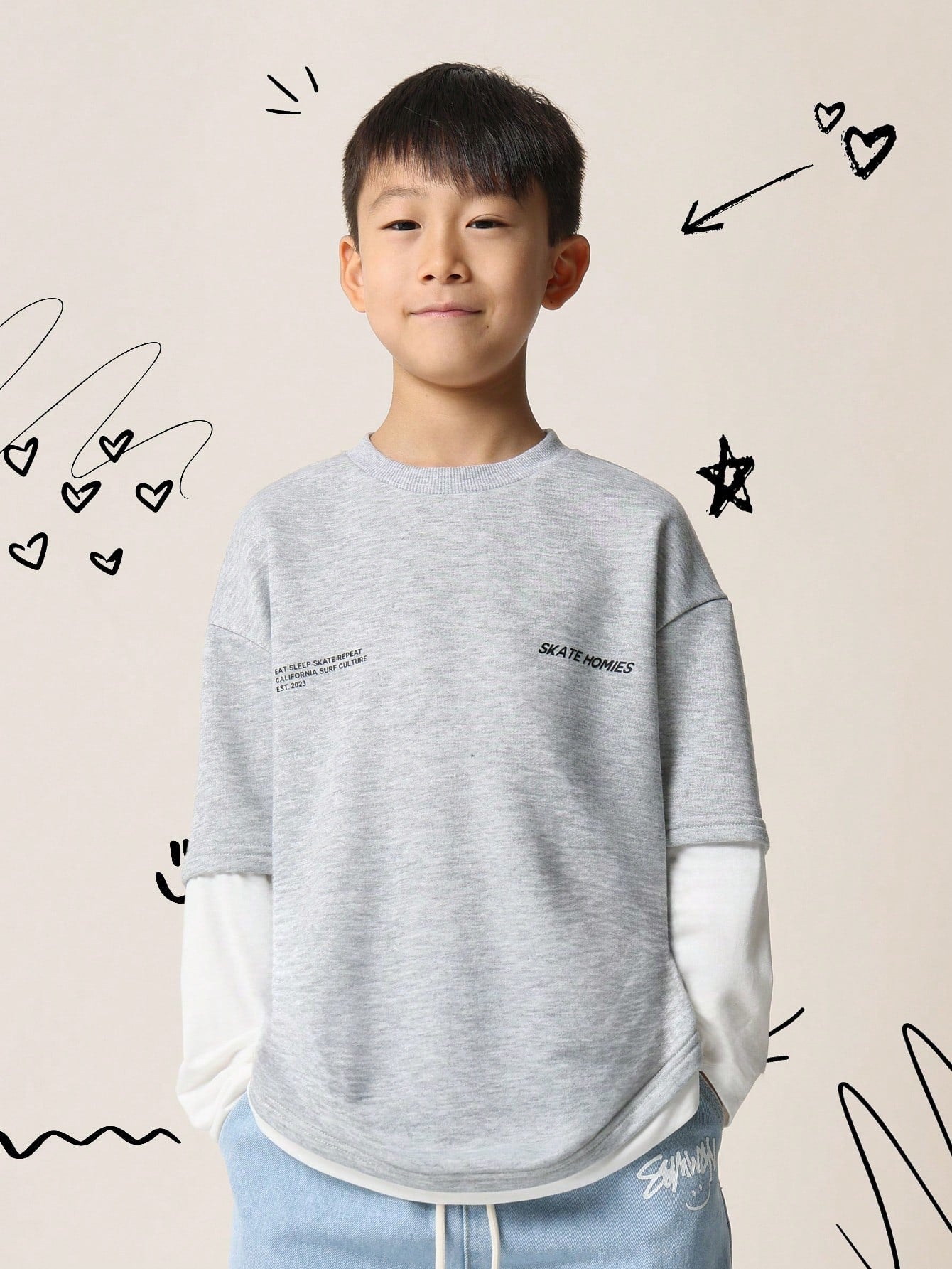 Tween Boys Regular Fit Colour Block Double Layer Long Sleeve Tee With Graphic Print