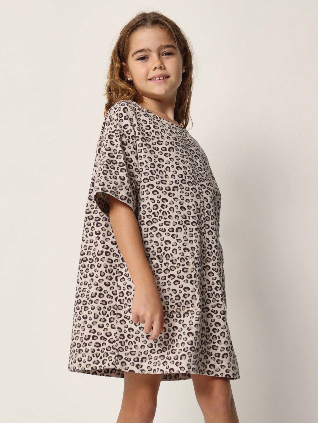 Tween Girls Relaxed Leopard Printed Twill Dress