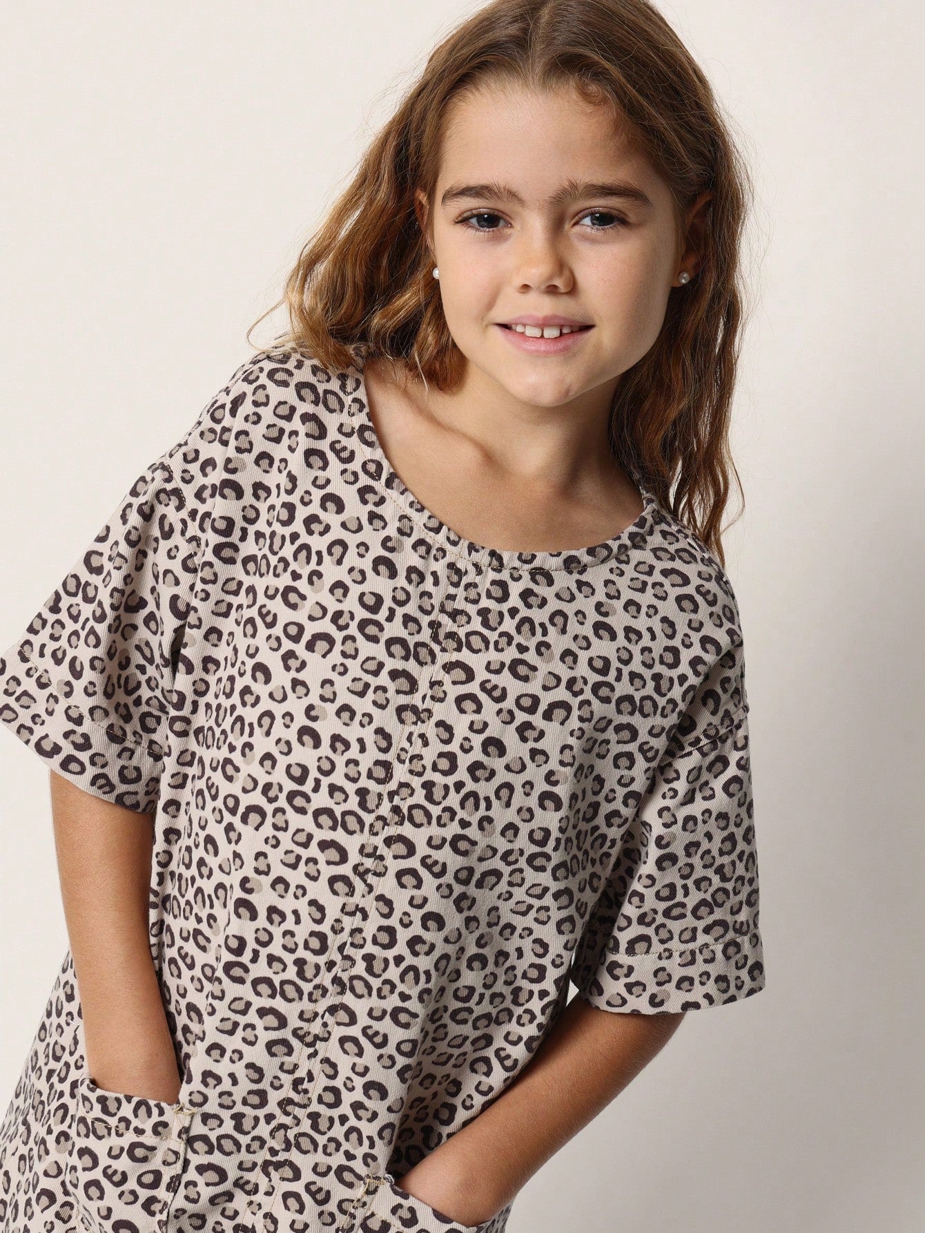 Tween Girls Relaxed Leopard Printed Twill Dress