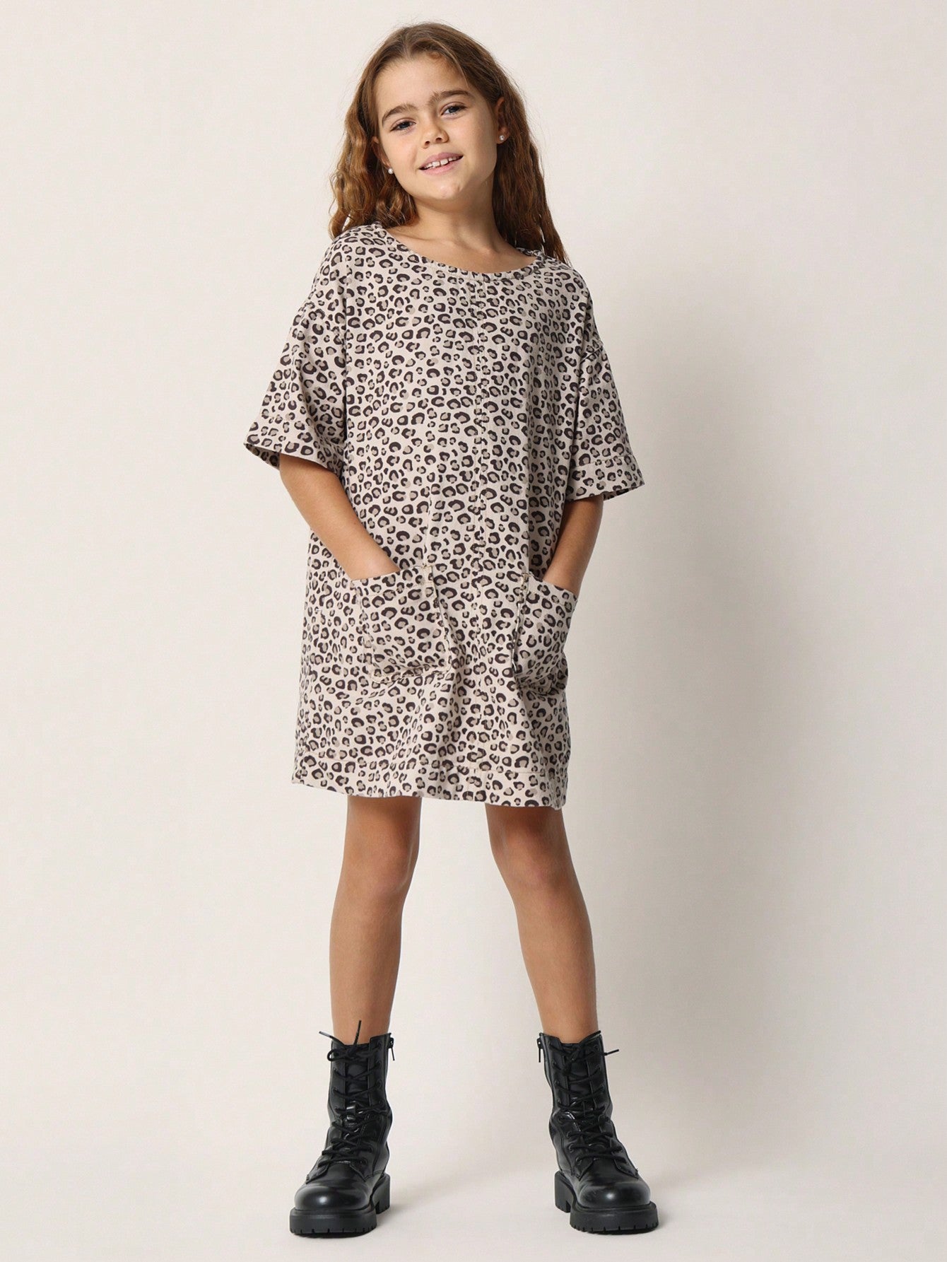 Tween Girls Relaxed Leopard Printed Twill Dress