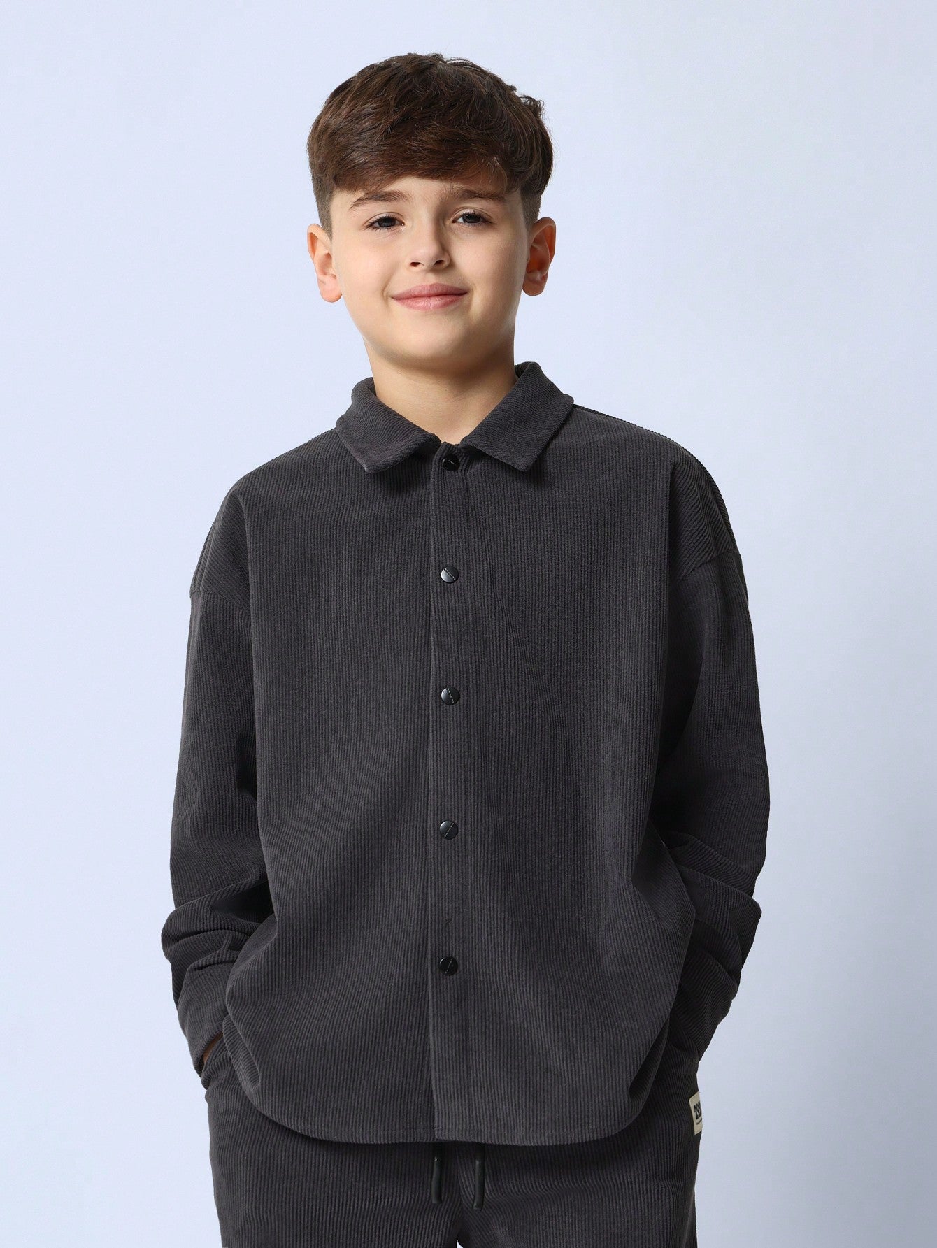 Tween Boys Comfy Corduroy Long Sleeve Shirt & Wide Leg Sweatpants 2 Piece Set