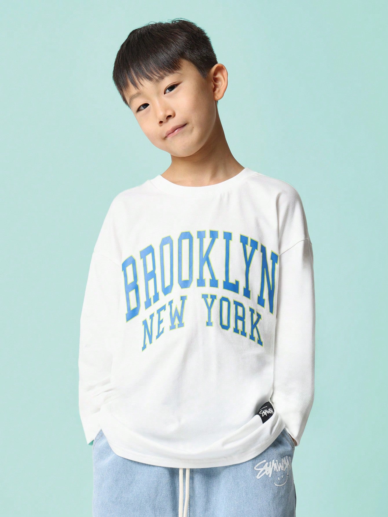 Tween Boys Regular Fit Long Sleeve Brooklyn New York Graphic Printed Tee