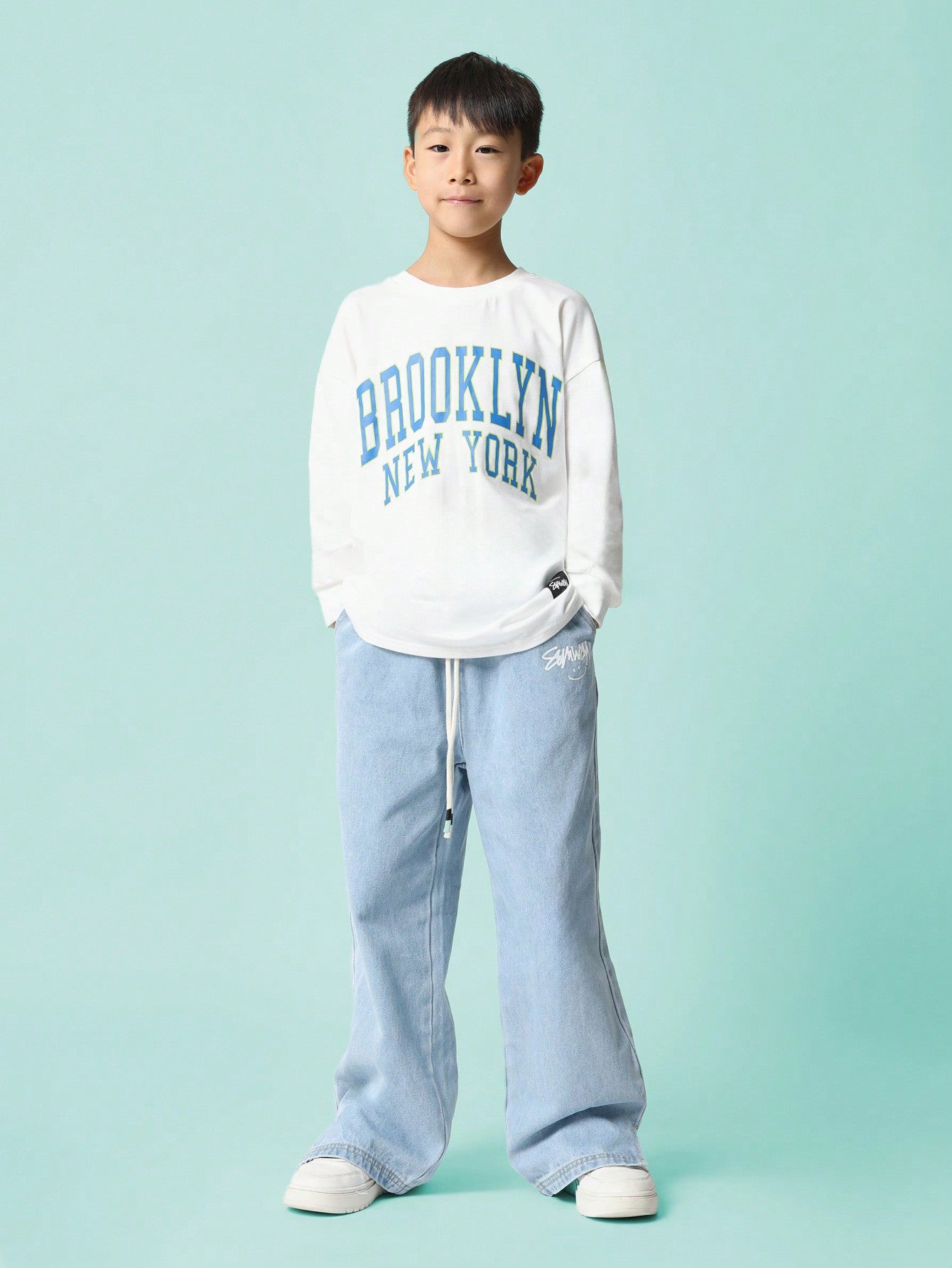 Tween Boys Regular Fit Long Sleeve Brooklyn New York Graphic Printed Tee