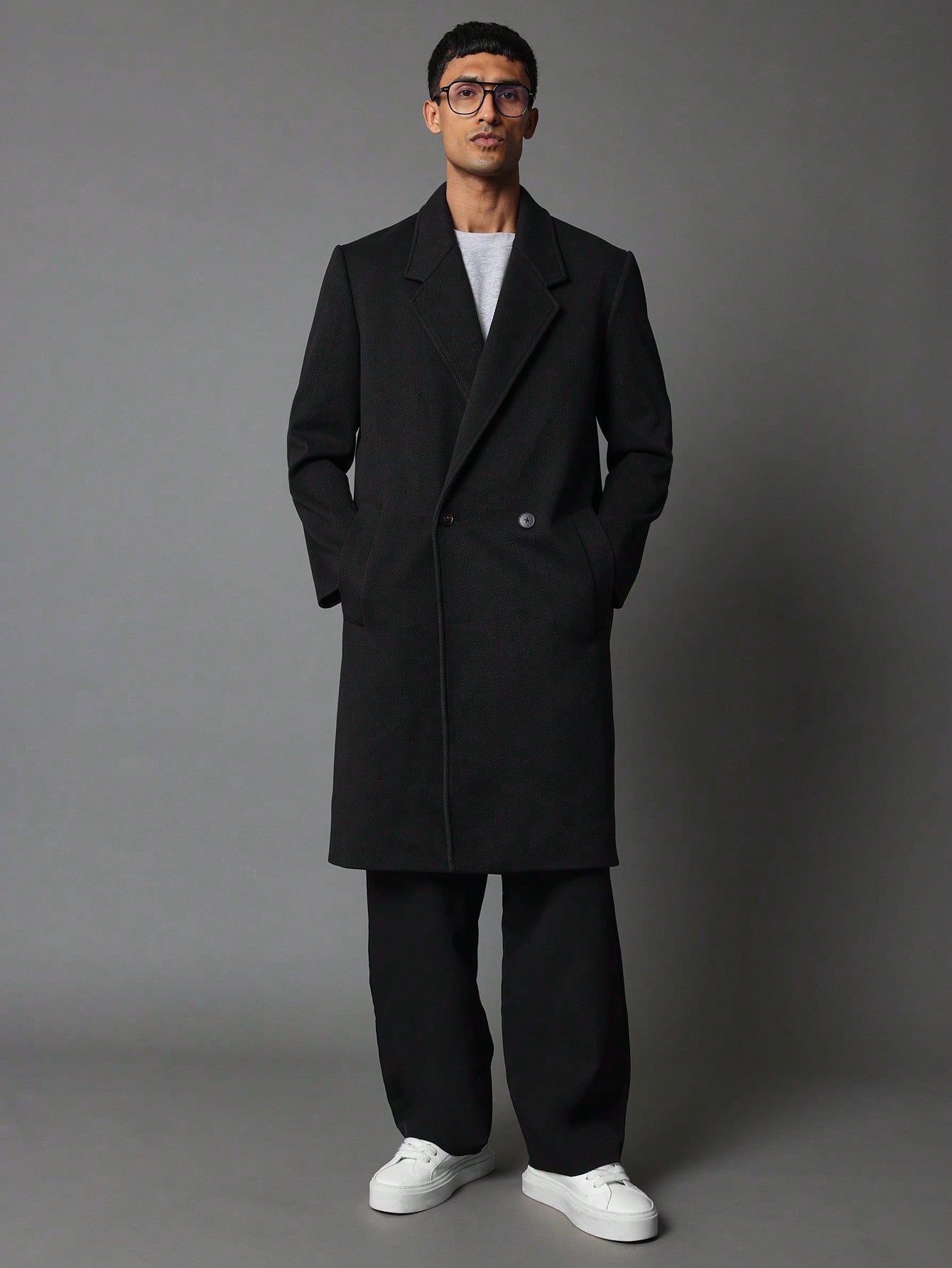 Double Breasted Textured Overcoat