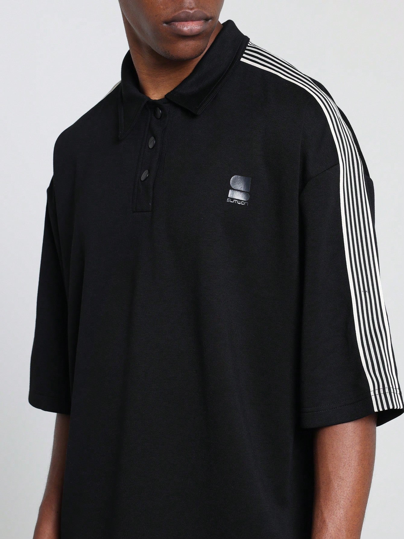 Oversized Texture Polo Shirt With Stripe Tape