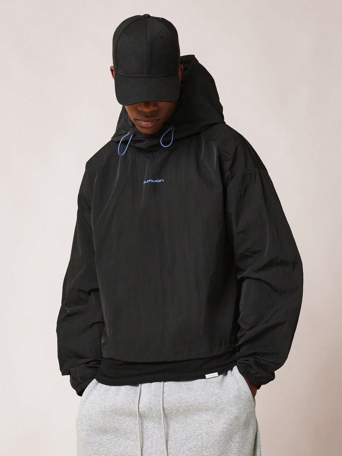 Regular Fit Nylon Hoodie With String Stoppers