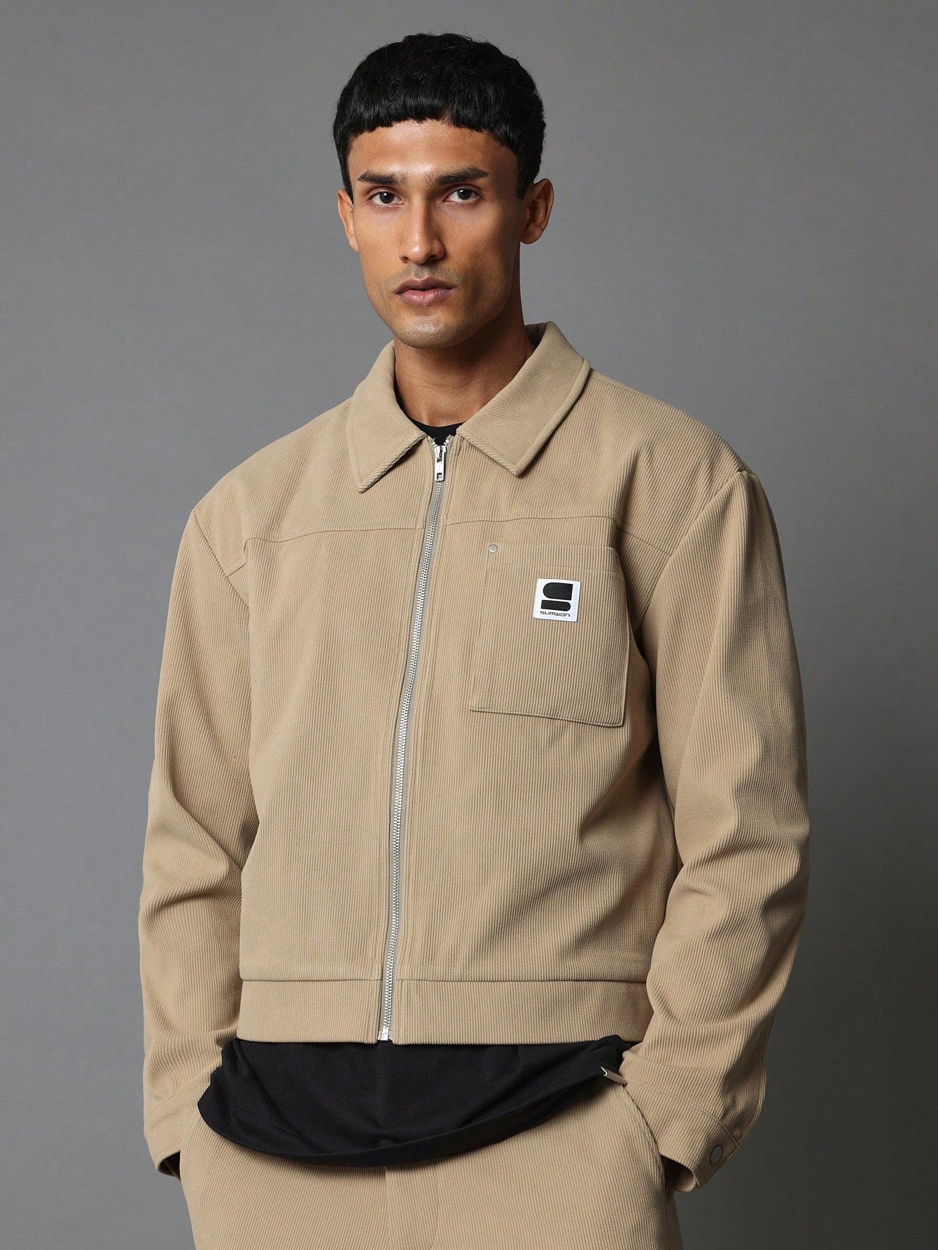 Regular Fit Zip-Up Corduroy Harrington Jacket