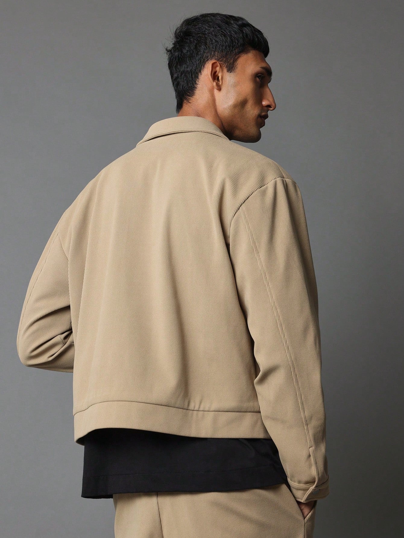 Regular Fit Zip-Up Corduroy Harrington Jacket