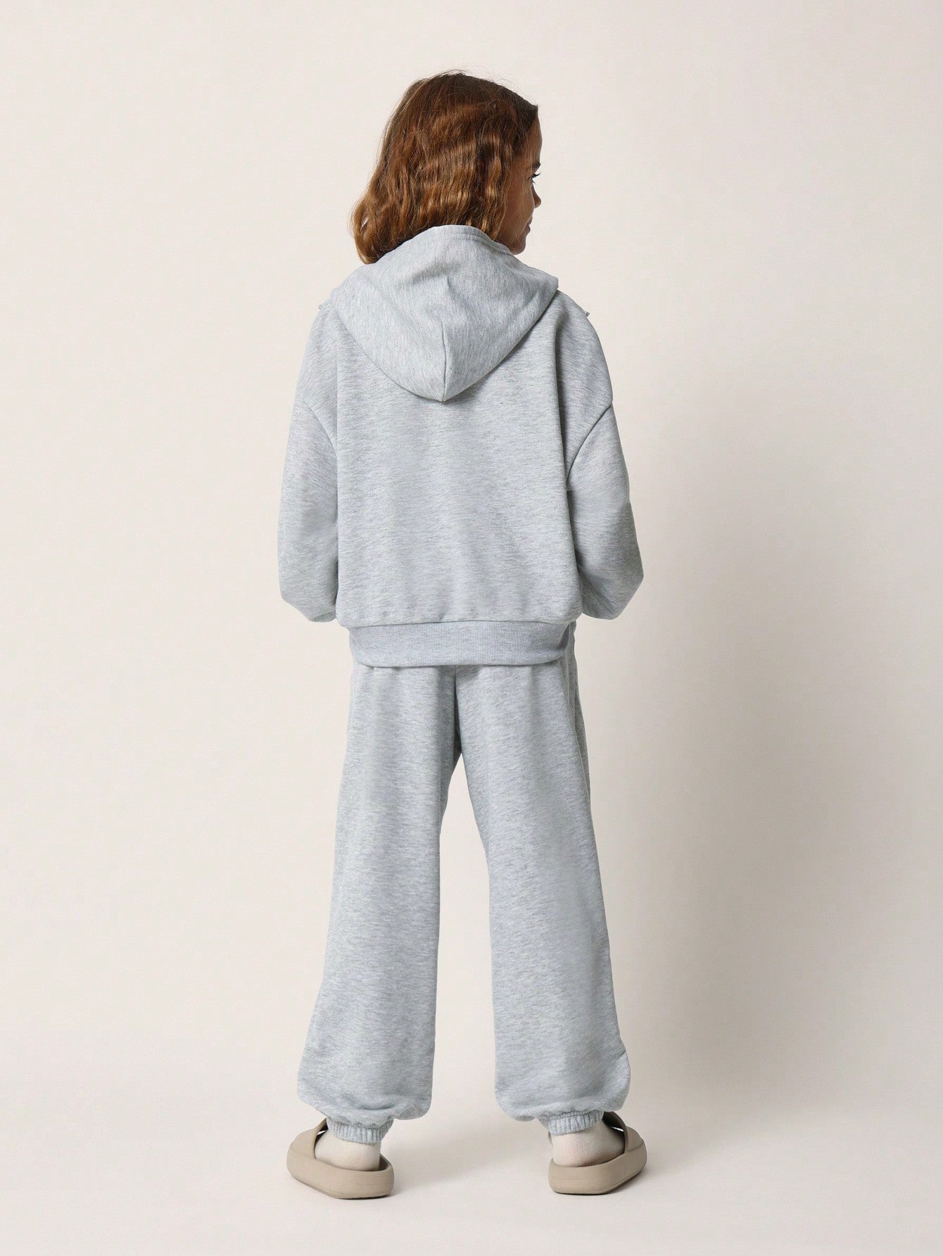 Tween Girls Comfy Grey Marl Overhead Hoodie & Jogger With Frill Seam 2 Piece Set