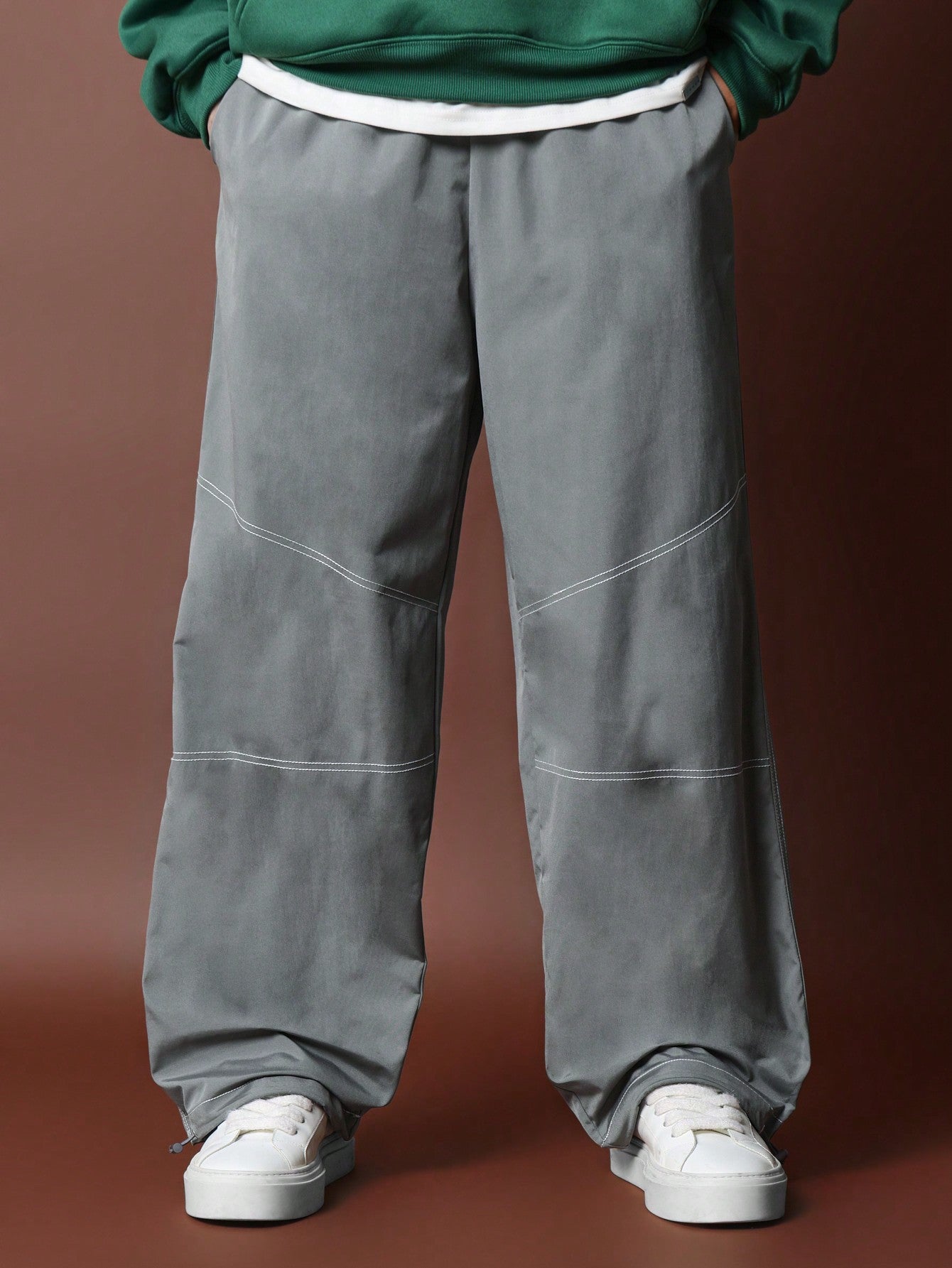 Loose Fit Baggy Parachute Pant With Contrast Stitching Detail