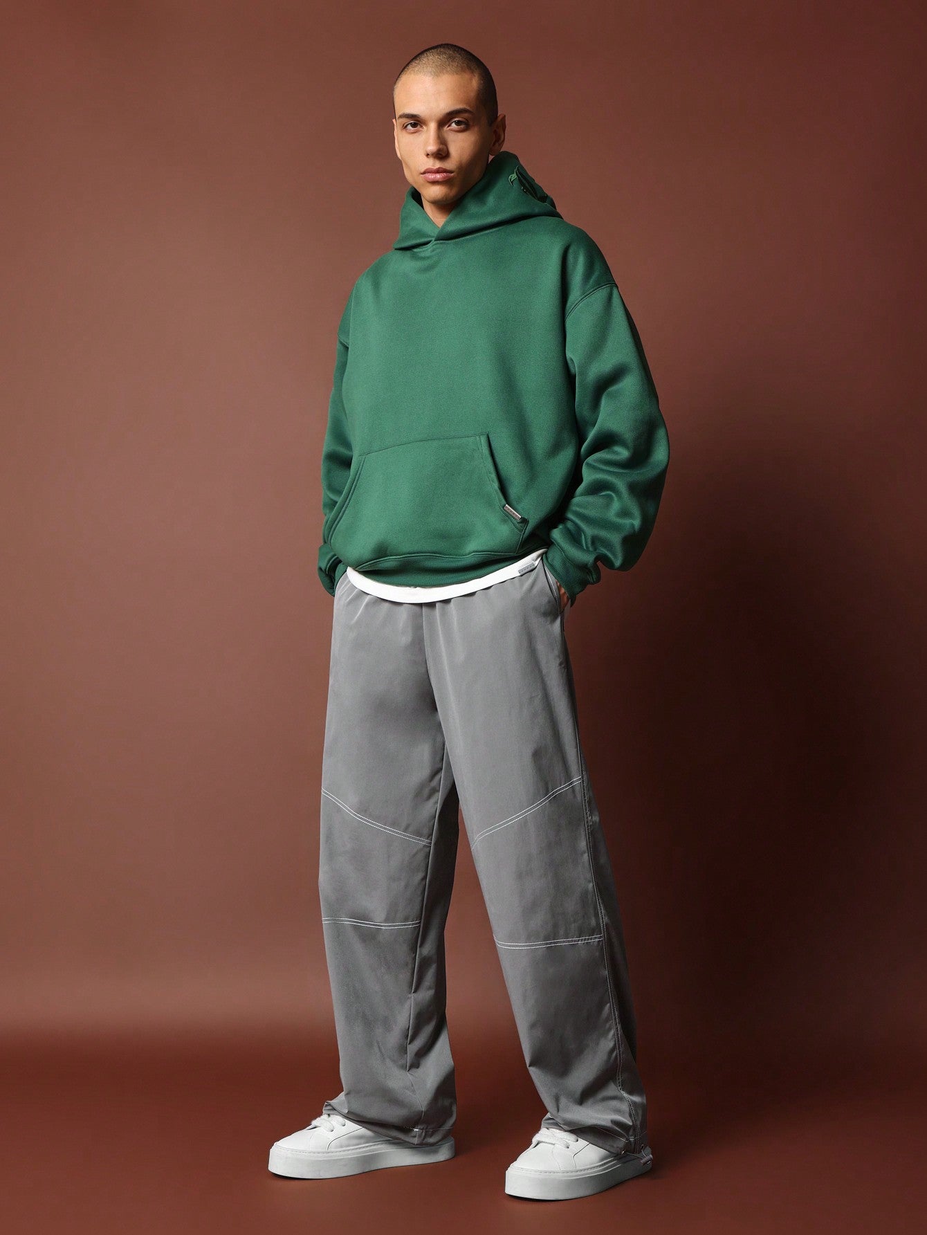 Loose Fit Baggy Parachute Pant With Contrast Stitching Detail