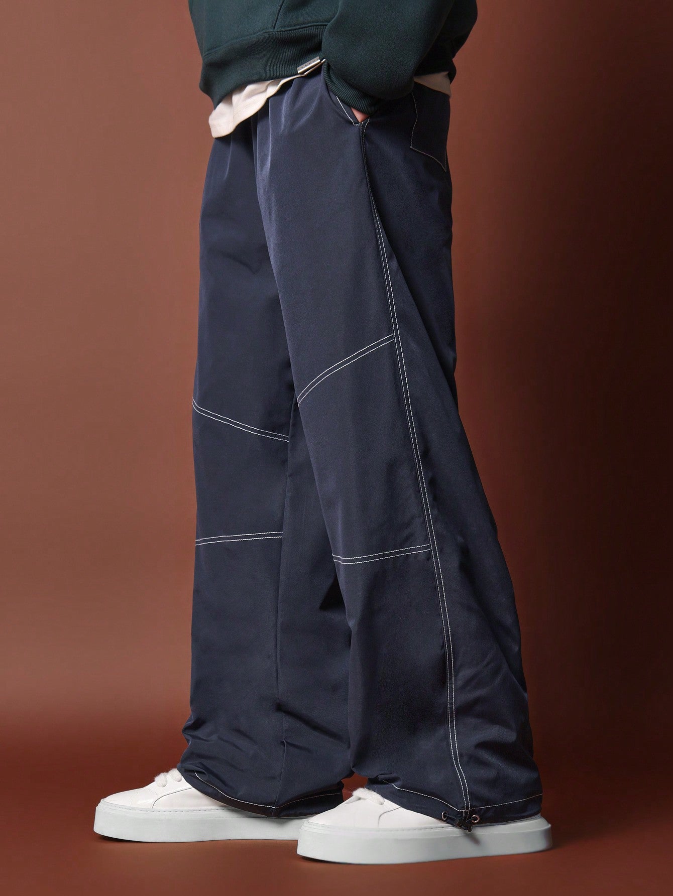 Loose Fit Baggy Parachute Pant With Contrast Stitching Detail