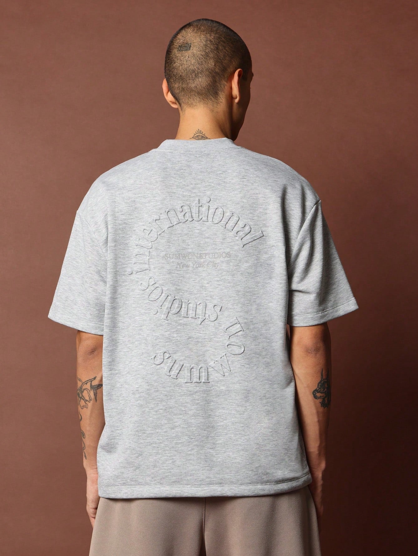 Regular Fit Short Sleeve Loop Back Tee With Back Embossed