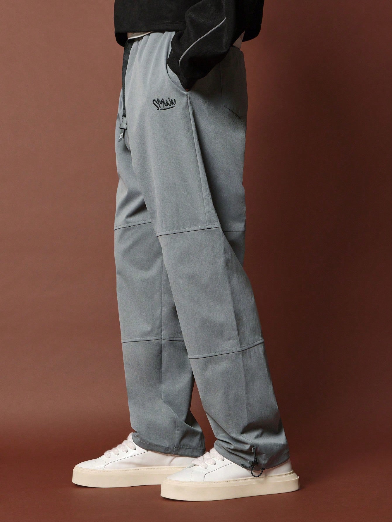 Straight Fit Nylon Pant With Embroidery & Leg Stopper Cords