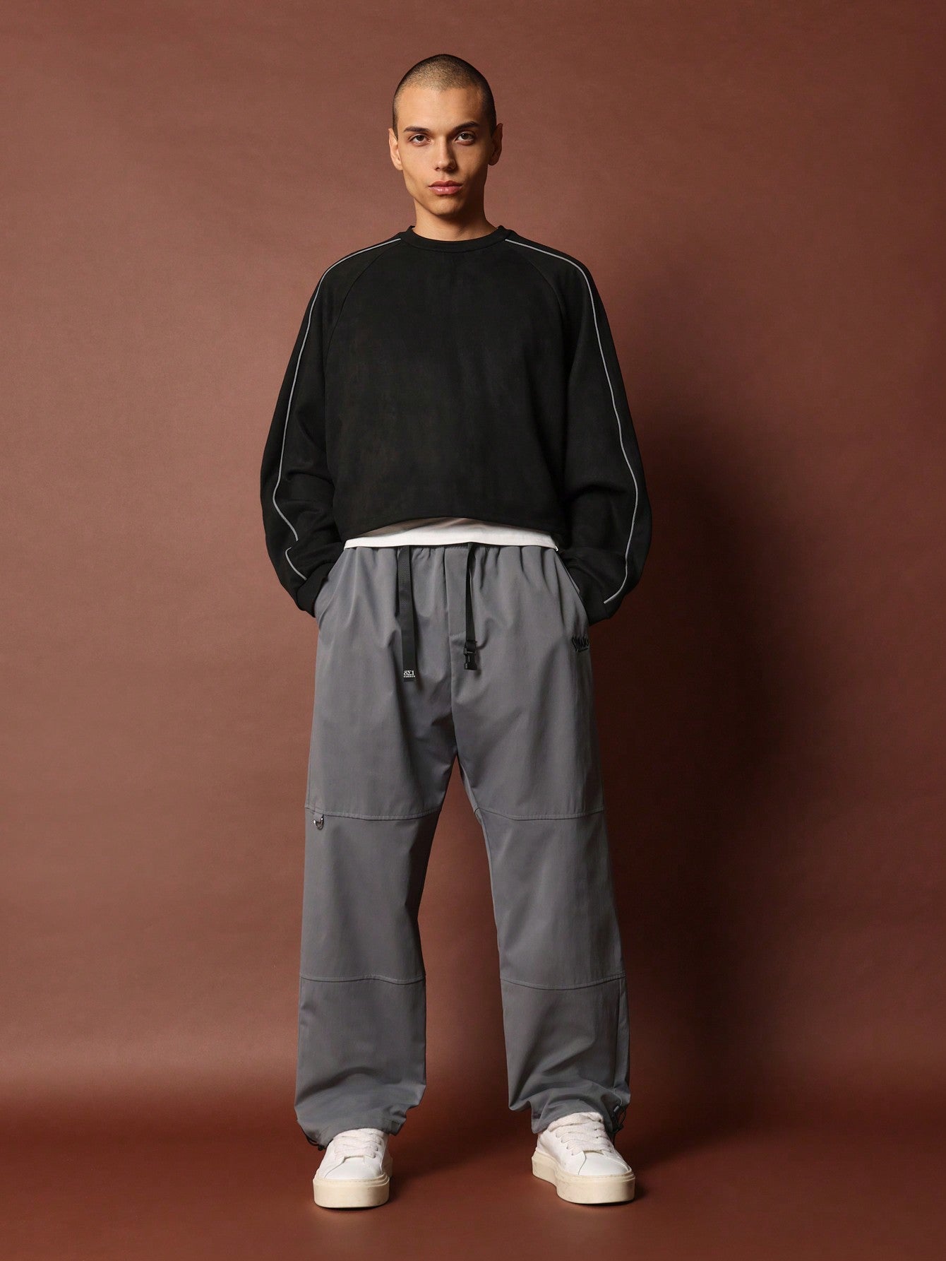 Suedette Crop Long Sleeve Contrast Piping Tee