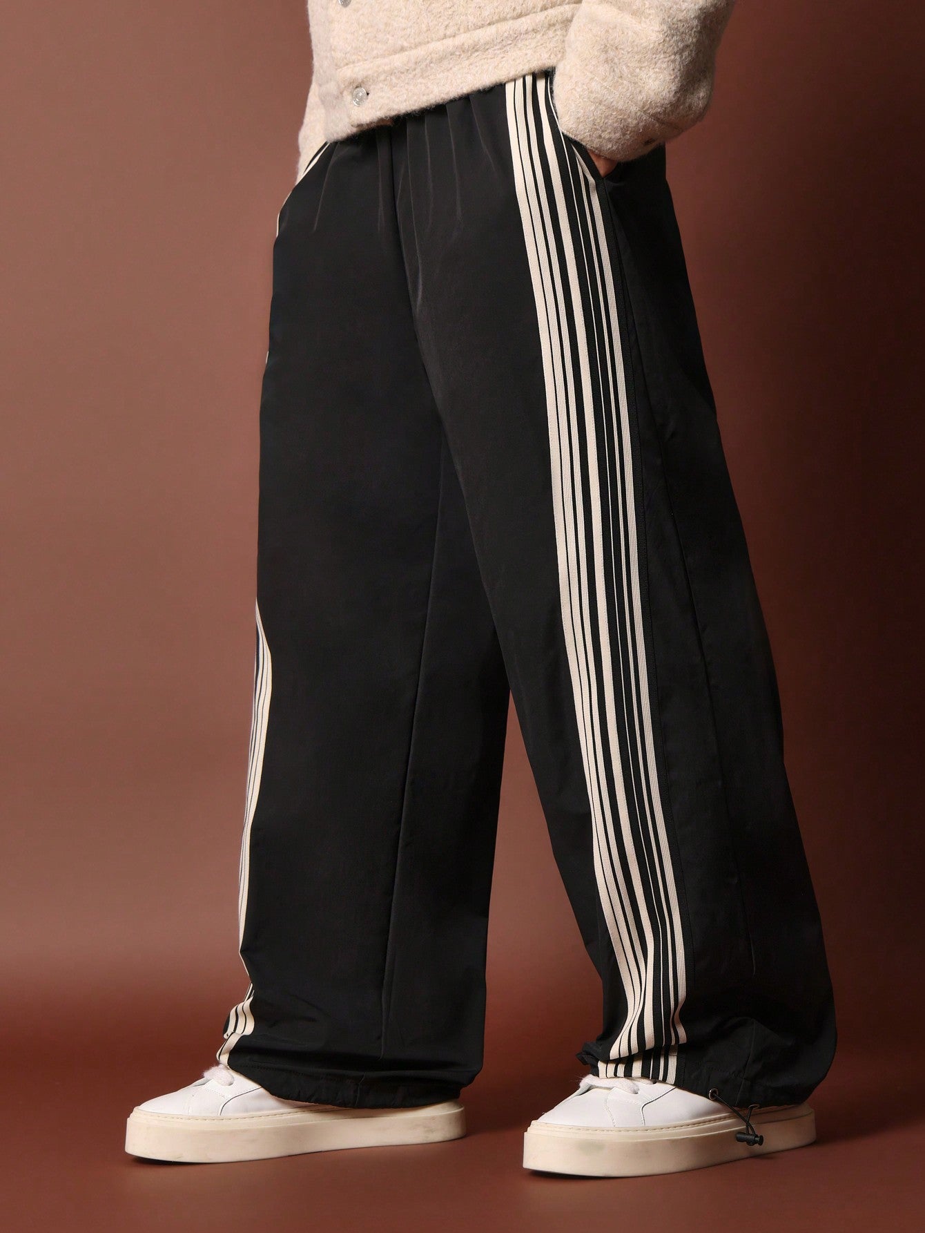 Loose Fit Baggy Parachute Stripe Tape Pant