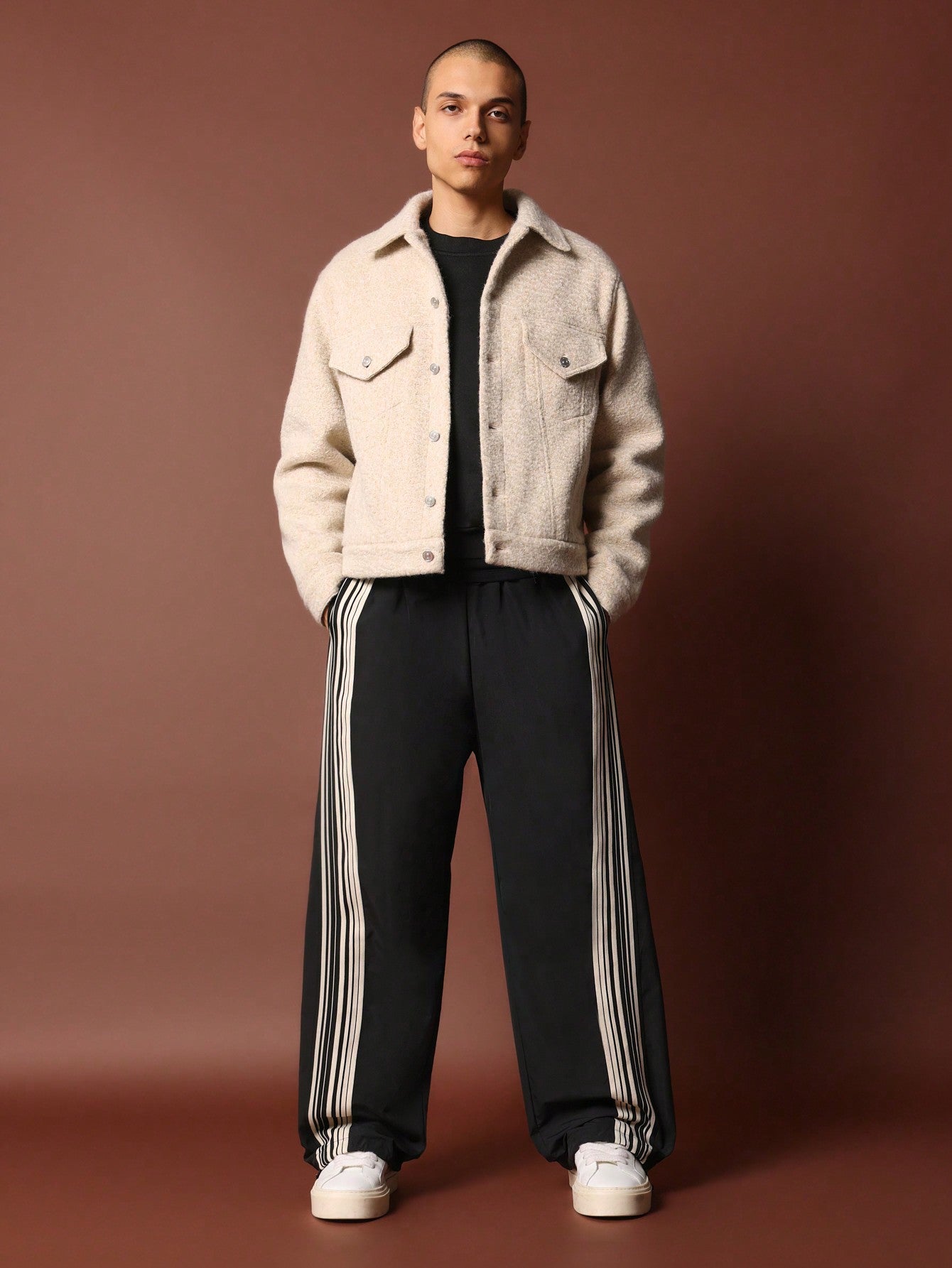 Loose Fit Baggy Parachute Stripe Tape Pant