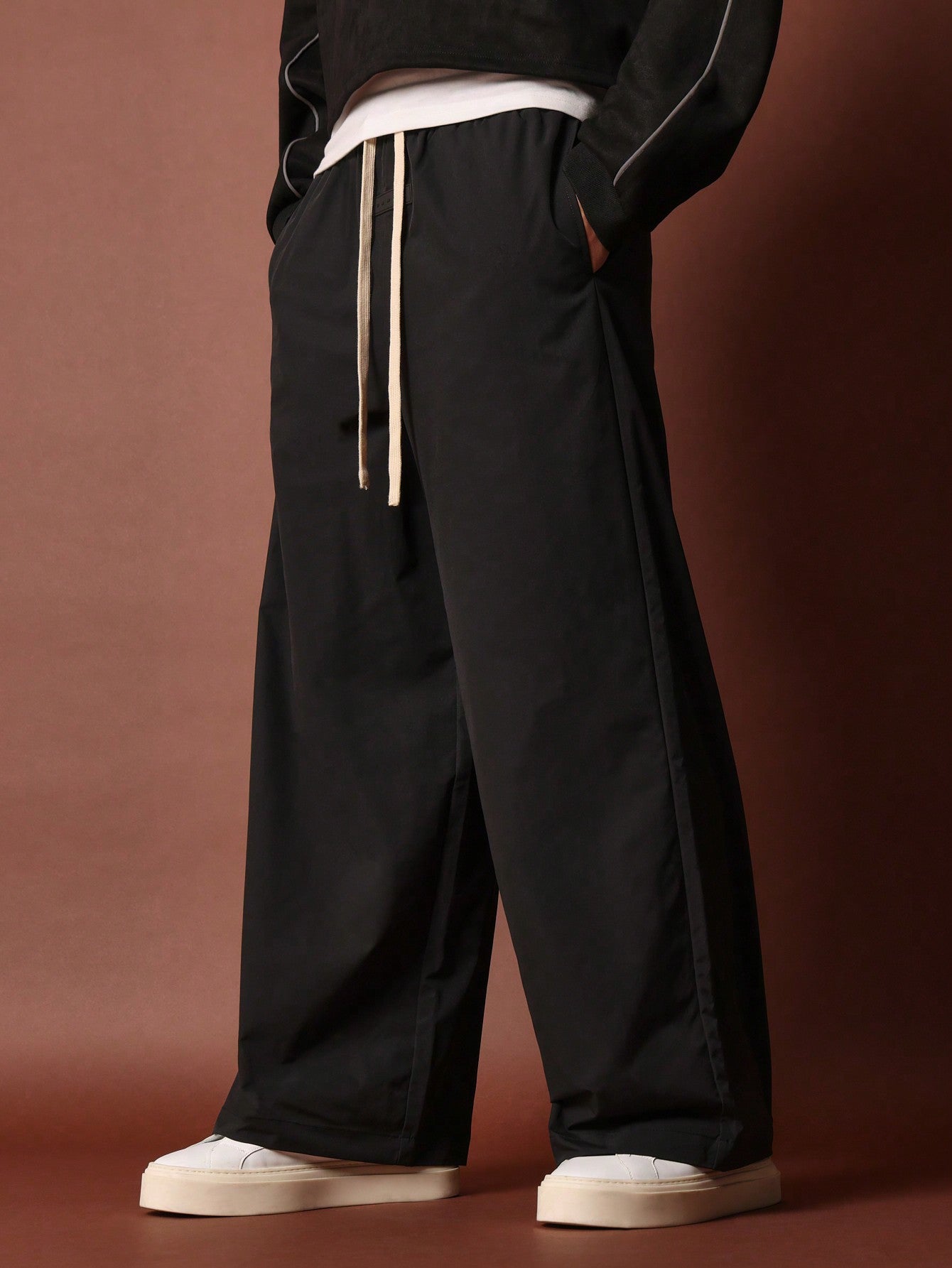 Loose Fit Nylon Pant With Drawcords