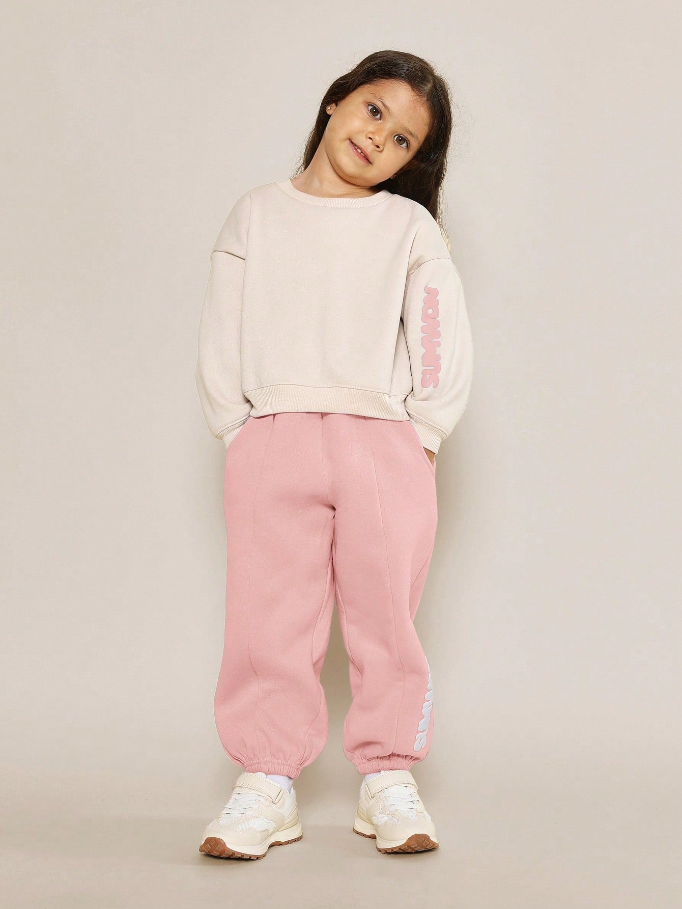 Young Girls Everyday Comfort Crew Neck Sweatshirt And 90's Sweatpants With Puff Graphic Print 2 Piece Set