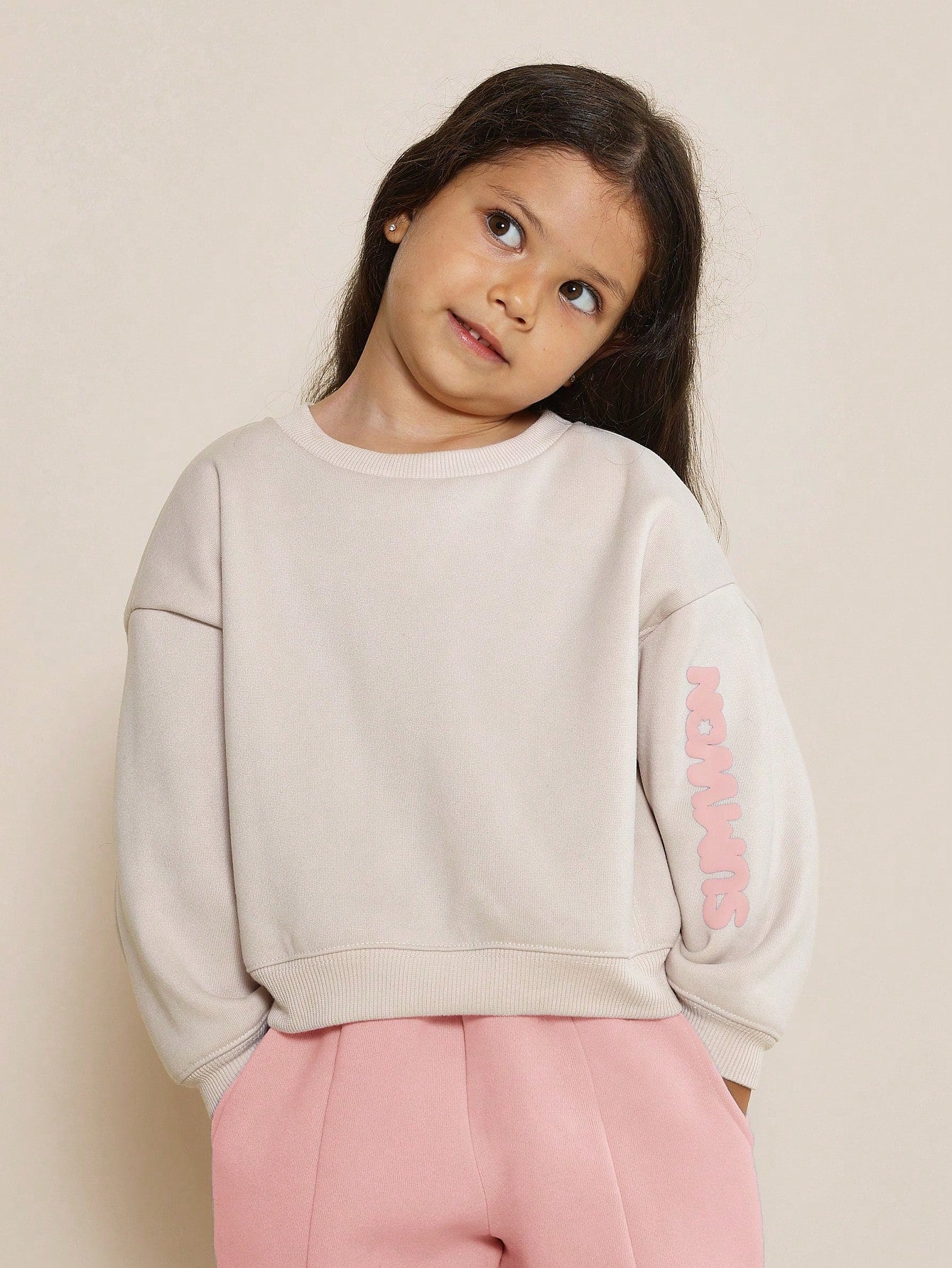 Young Girls Everyday Comfort Crew Neck Sweatshirt And 90's Sweatpants With Puff Graphic Print 2 Piece Set